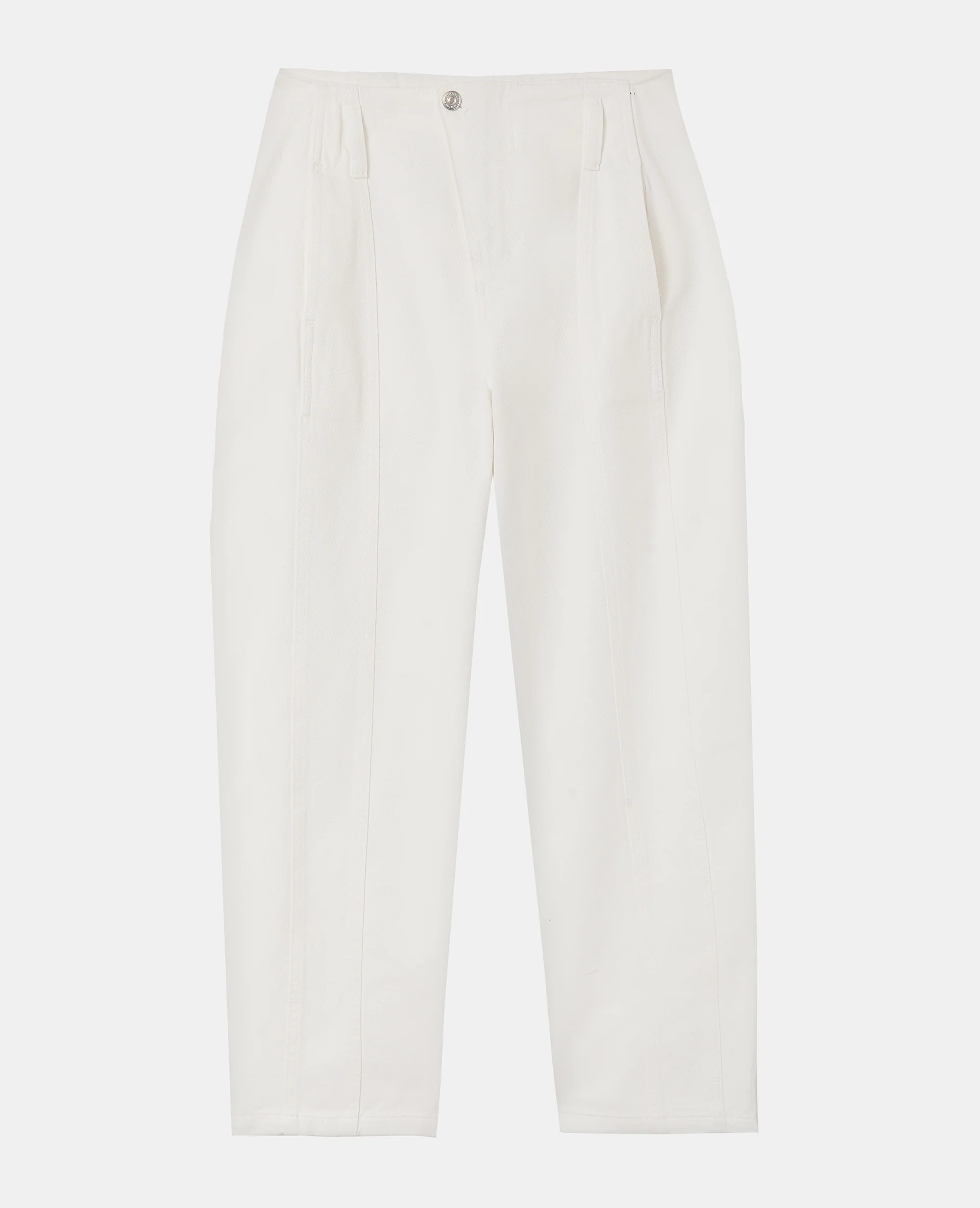 Jean barrel avec jeux de couture et bouton décalé - Image 4