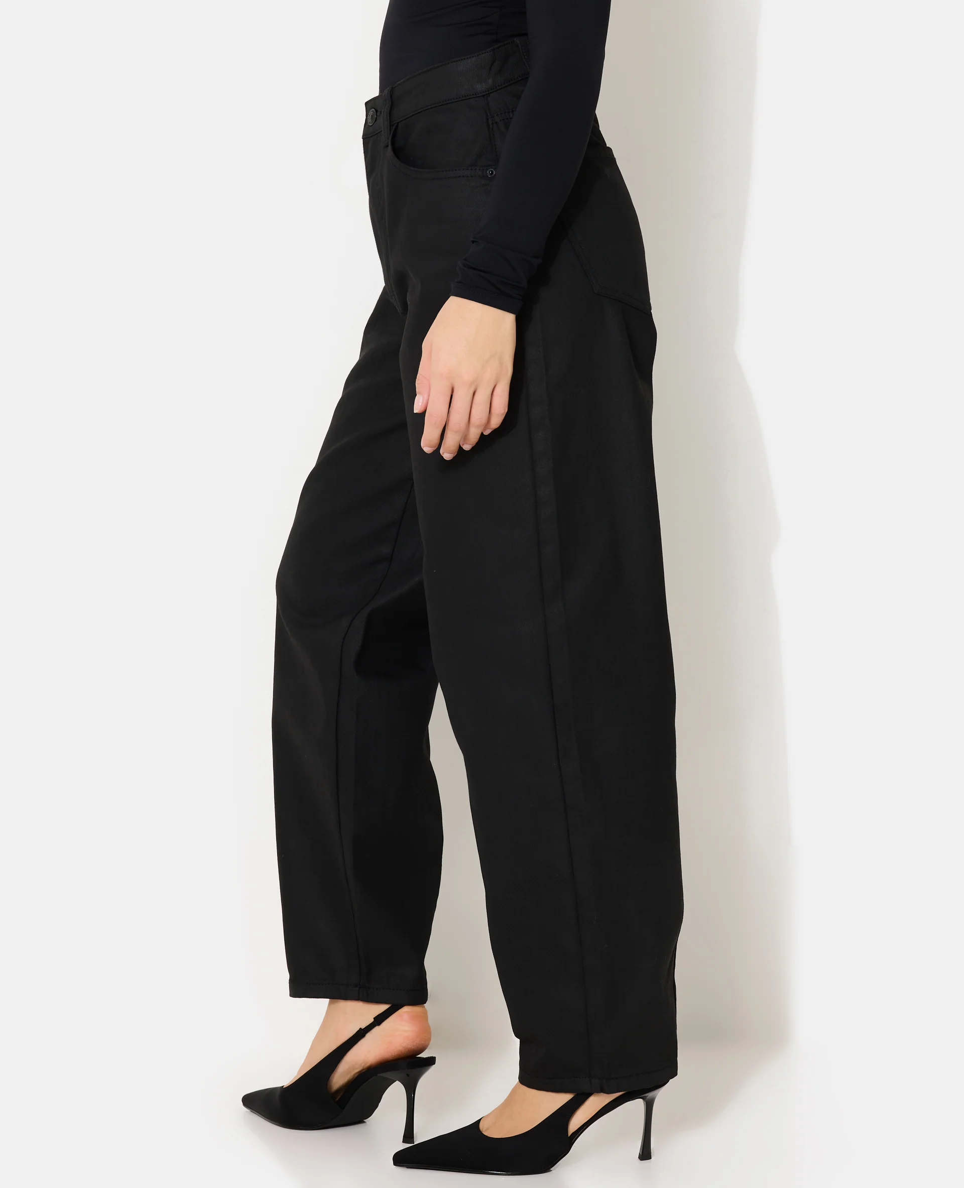 Jean barrel enduit taille haute - Image 2