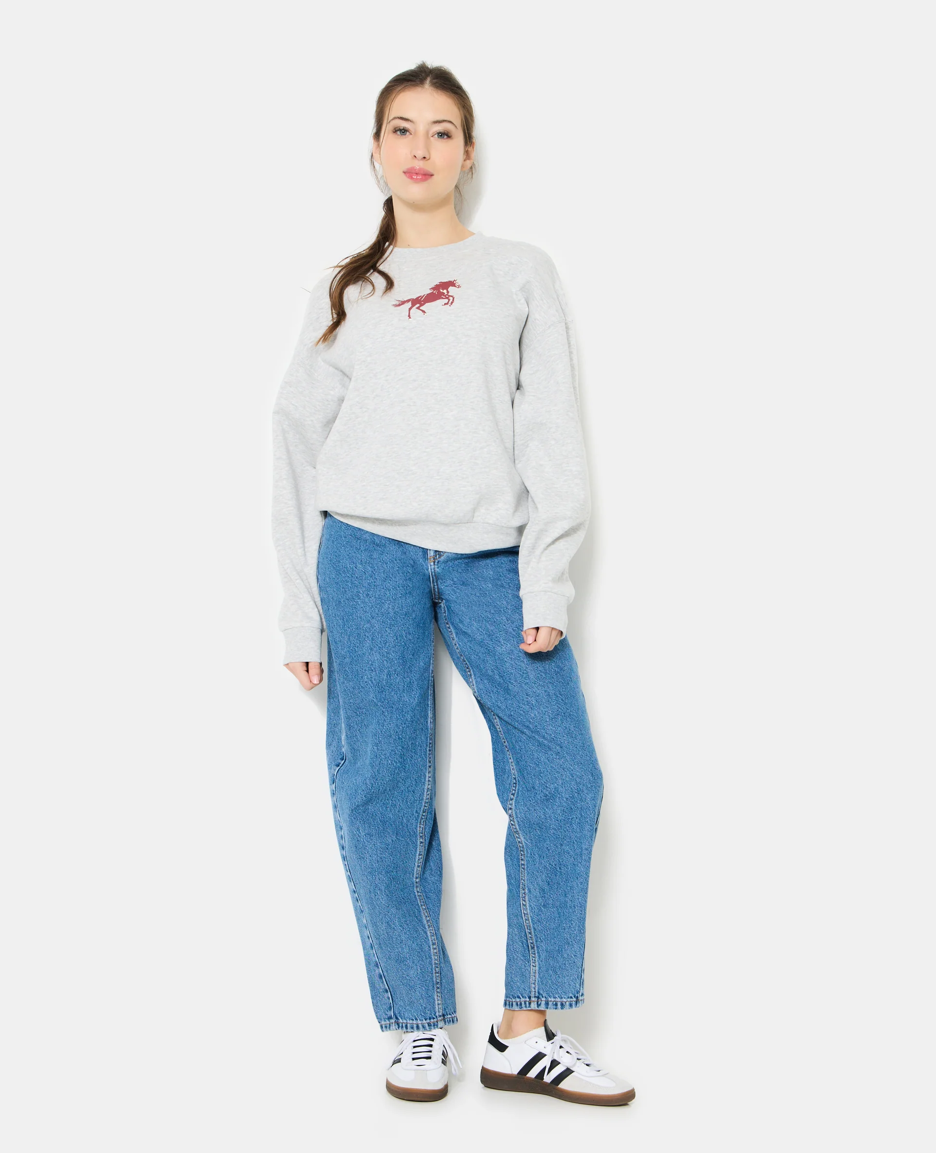 Jean barrel taille haute avec jeux de coutures - Image 3