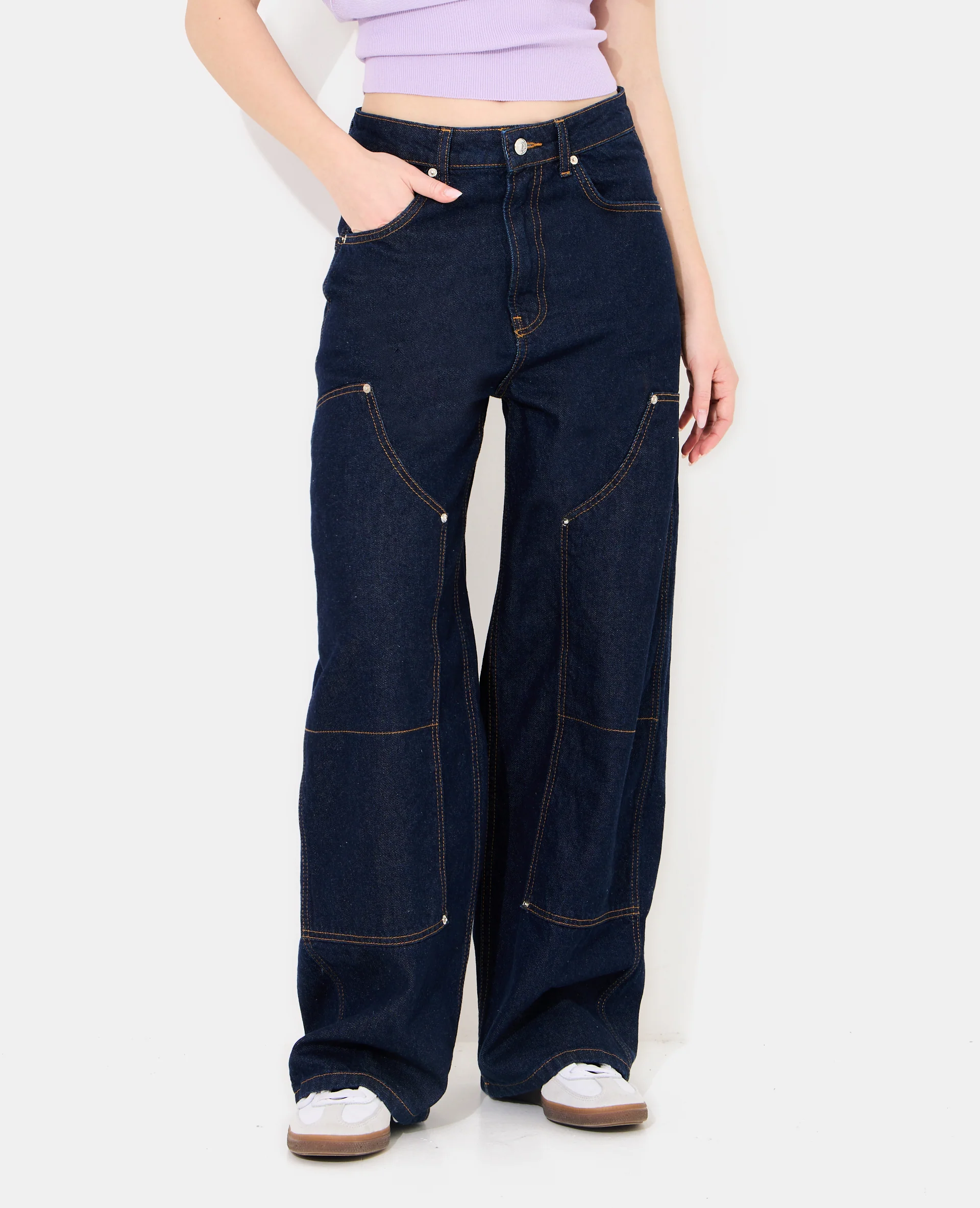 Jean barrel taille medium avec jeux de couture - Image 5