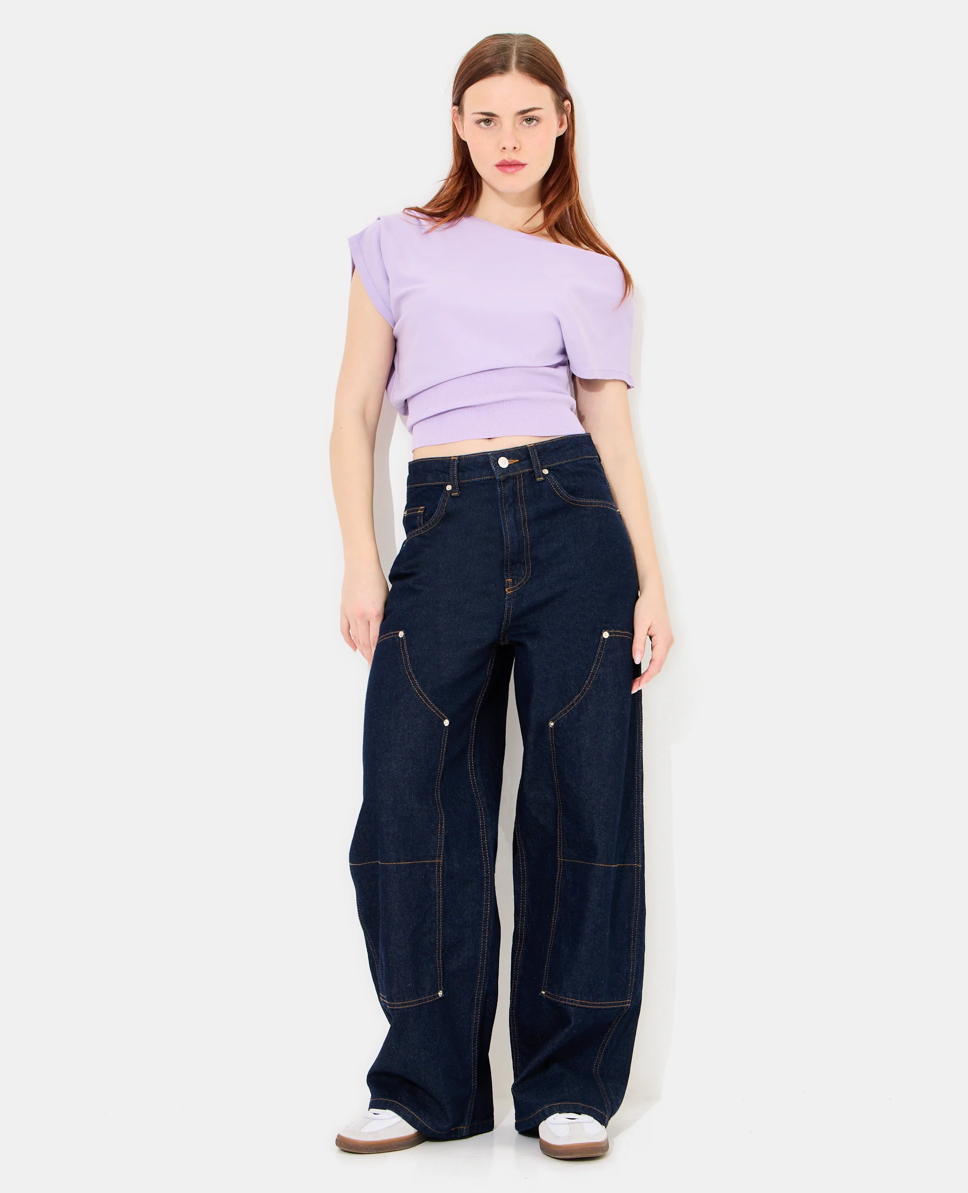 Jean barrel taille medium avec jeux de couture - Image 7