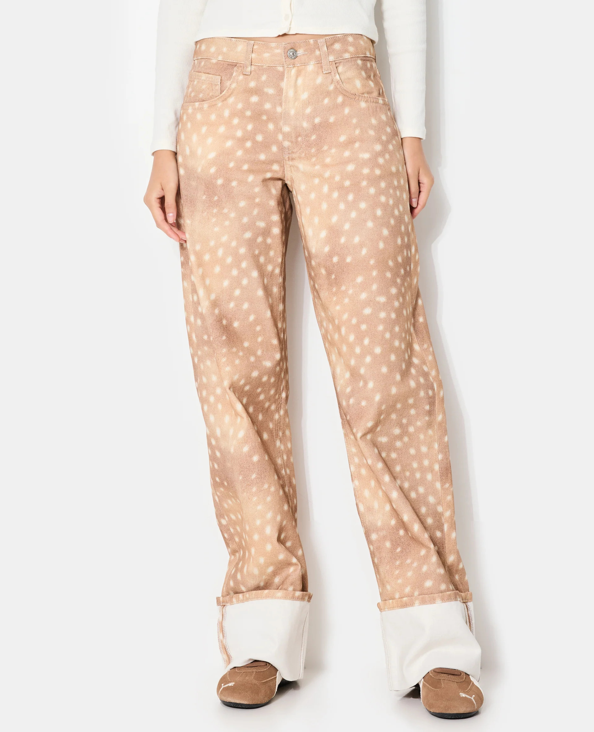 Jean droit avec grand revers motif faon - Image 5