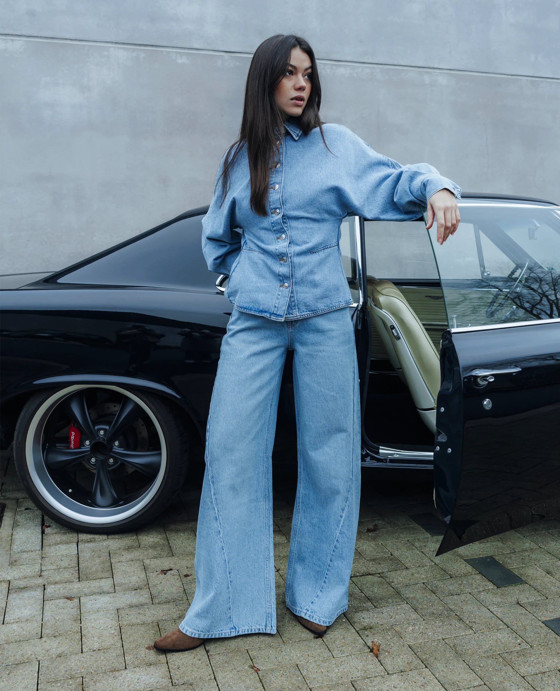 Jean extra wide taille haute avec jeux de coutures