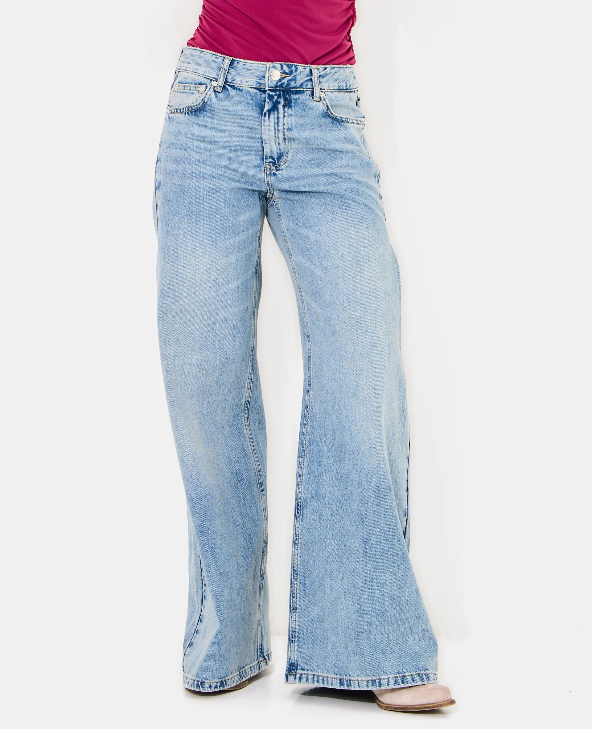 Jean extra wide taille medium avec pinces côtés - Image 5