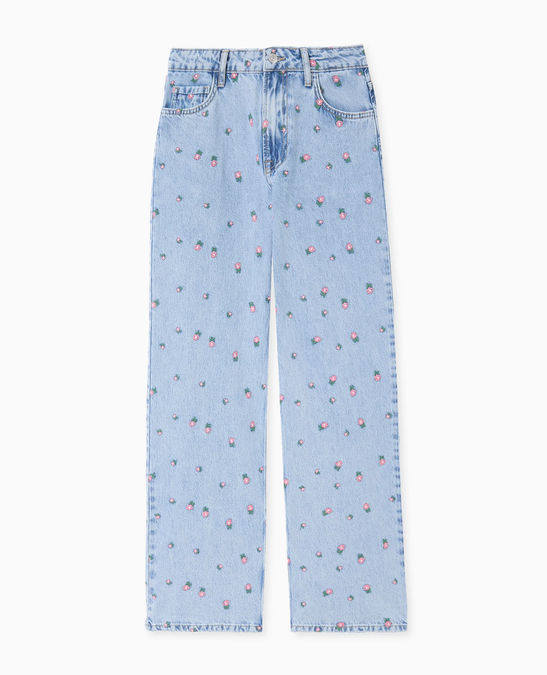 Jean straight taille haute avec broderies fleurs - Image 4