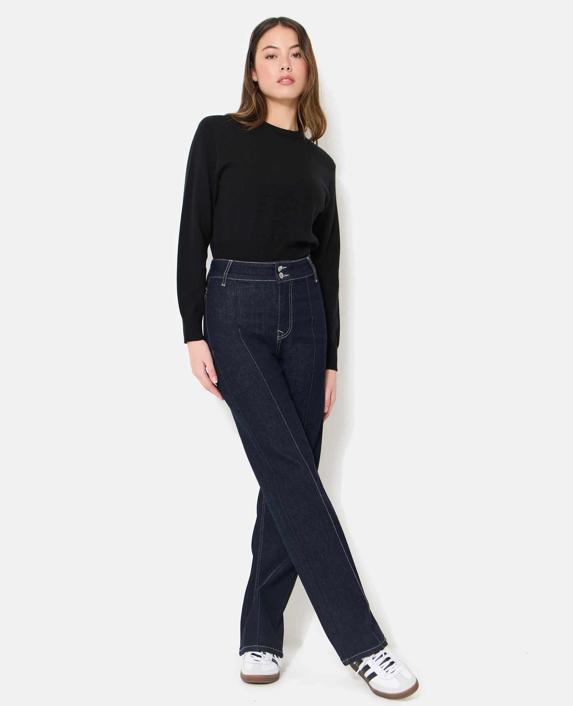 Jean straight taille haute avec détails coutures - Image 3