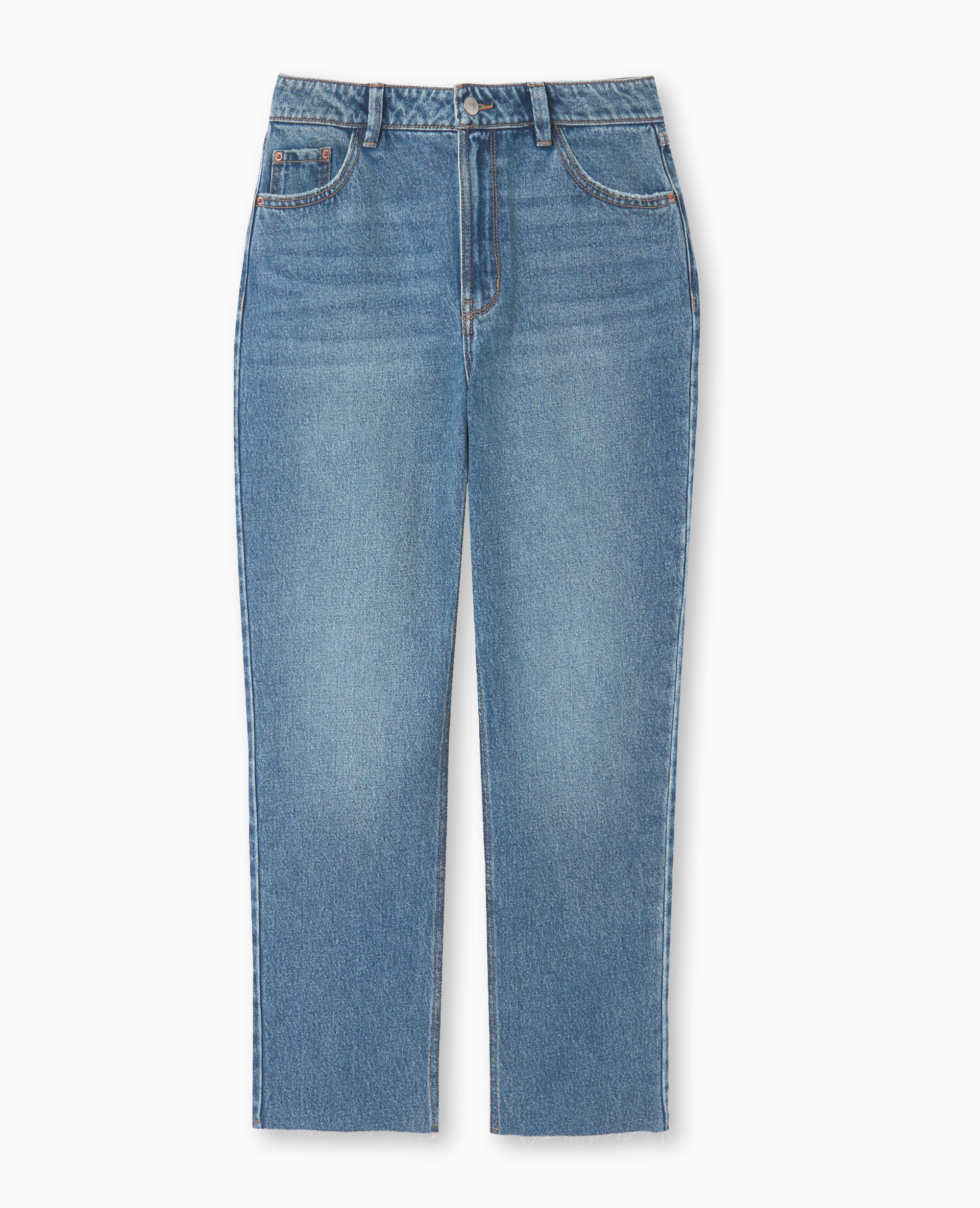 Jean straight taille haute bas coupés - Image 4