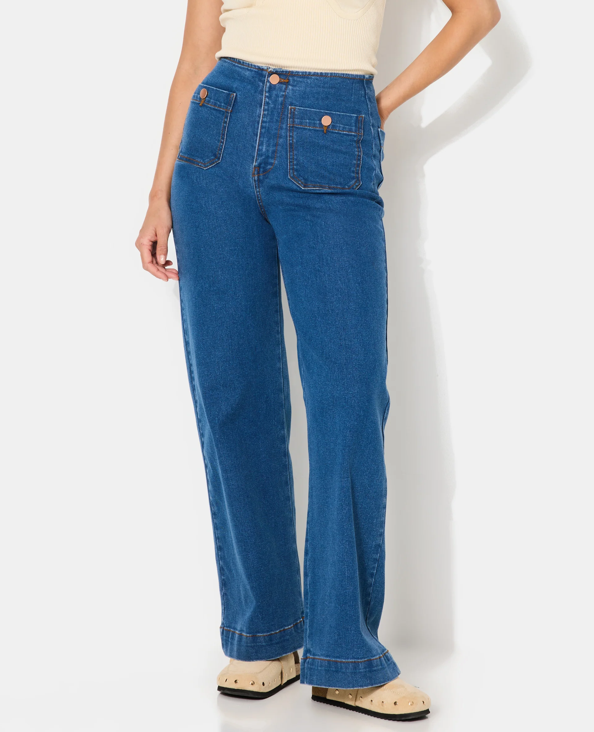 Jean wide taille haute avec poches devant - Image 7