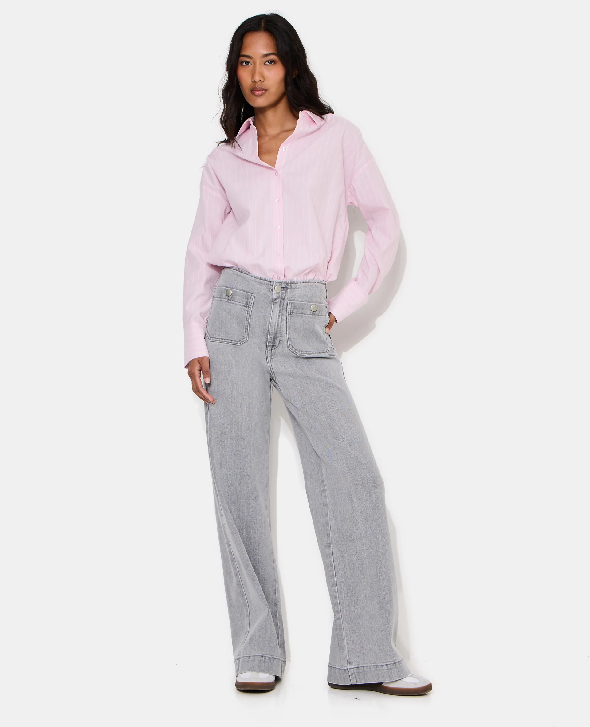 Jean wide taille haute avec poches devant