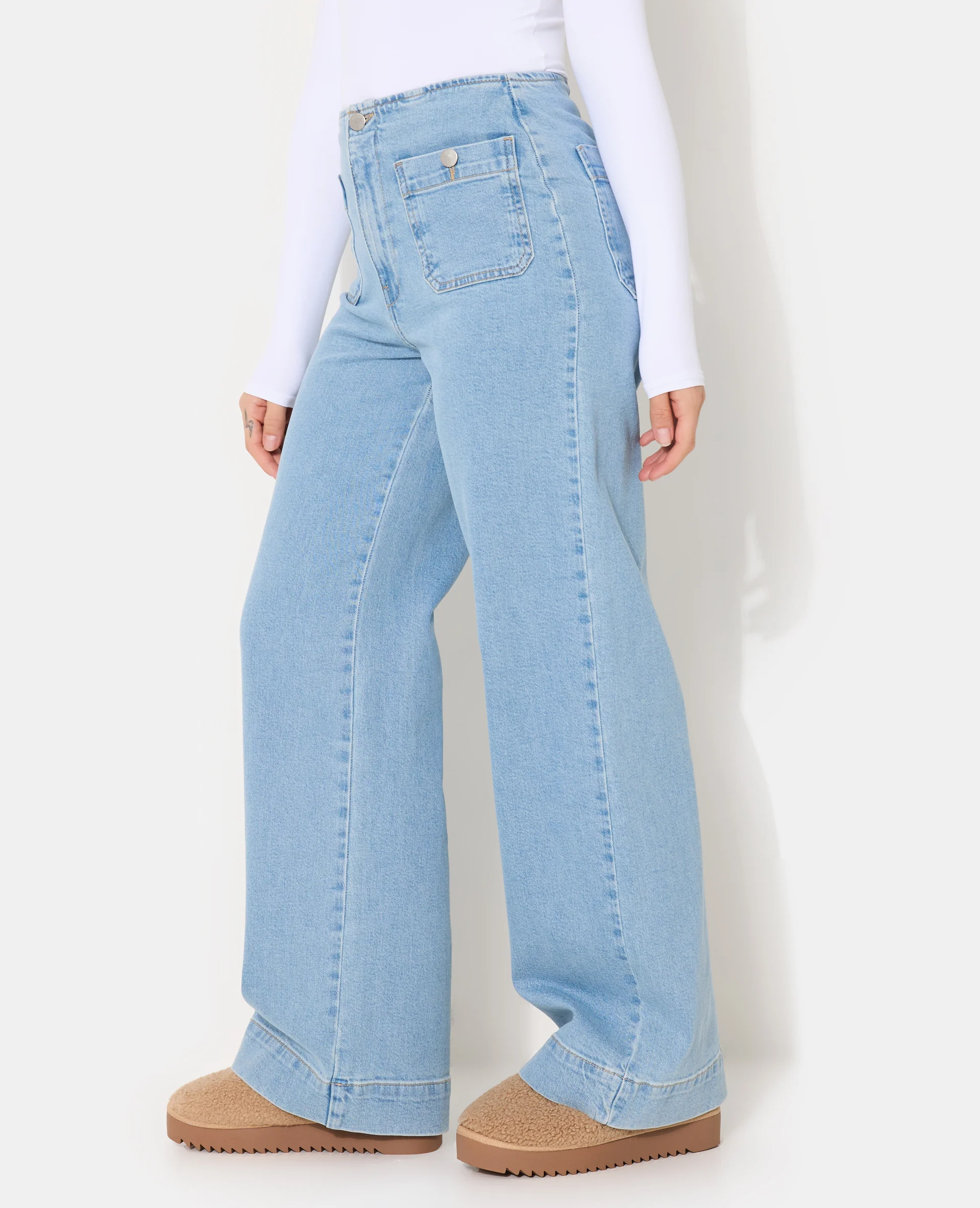 Jean wide taille haute avec poches plaquées - Image 2