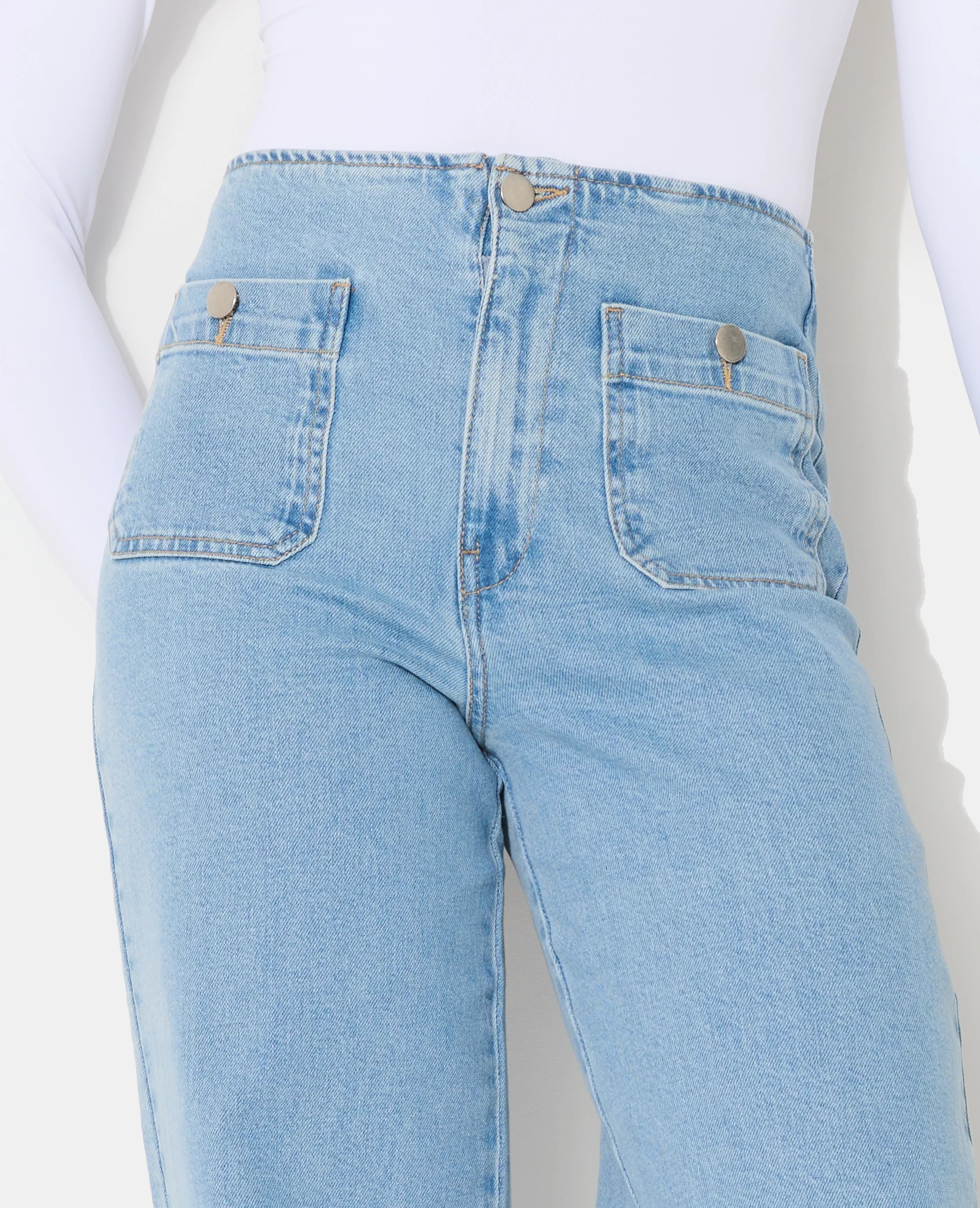 Jean wide taille haute avec poches plaquées - Image 3