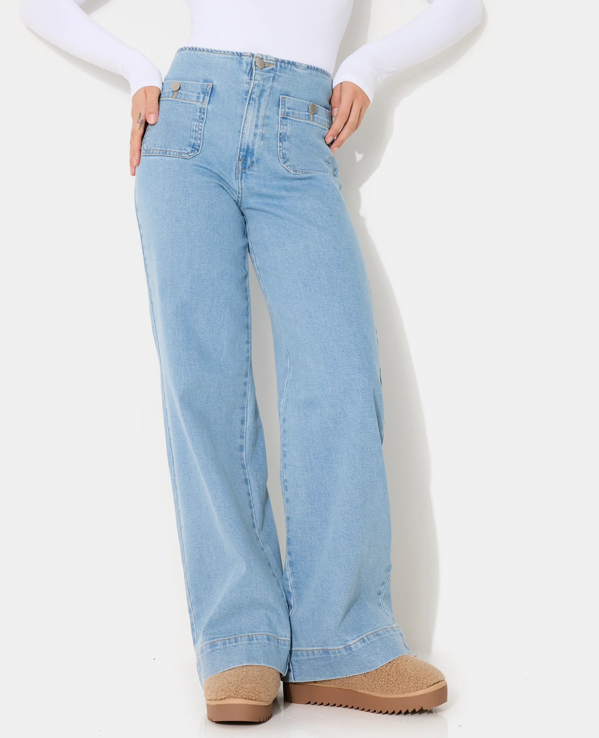 Jean wide taille haute avec poches plaquées - Image 5