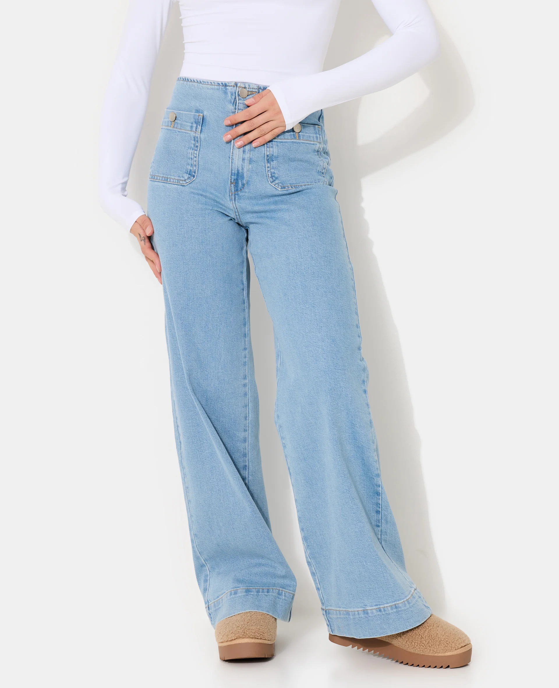 Jean wide taille haute avec poches plaquées - Image 7