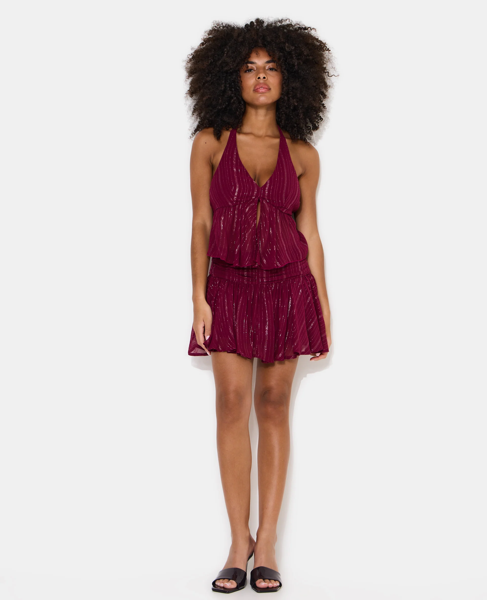 Jupe courte taille drapée avec lurex - Image 3