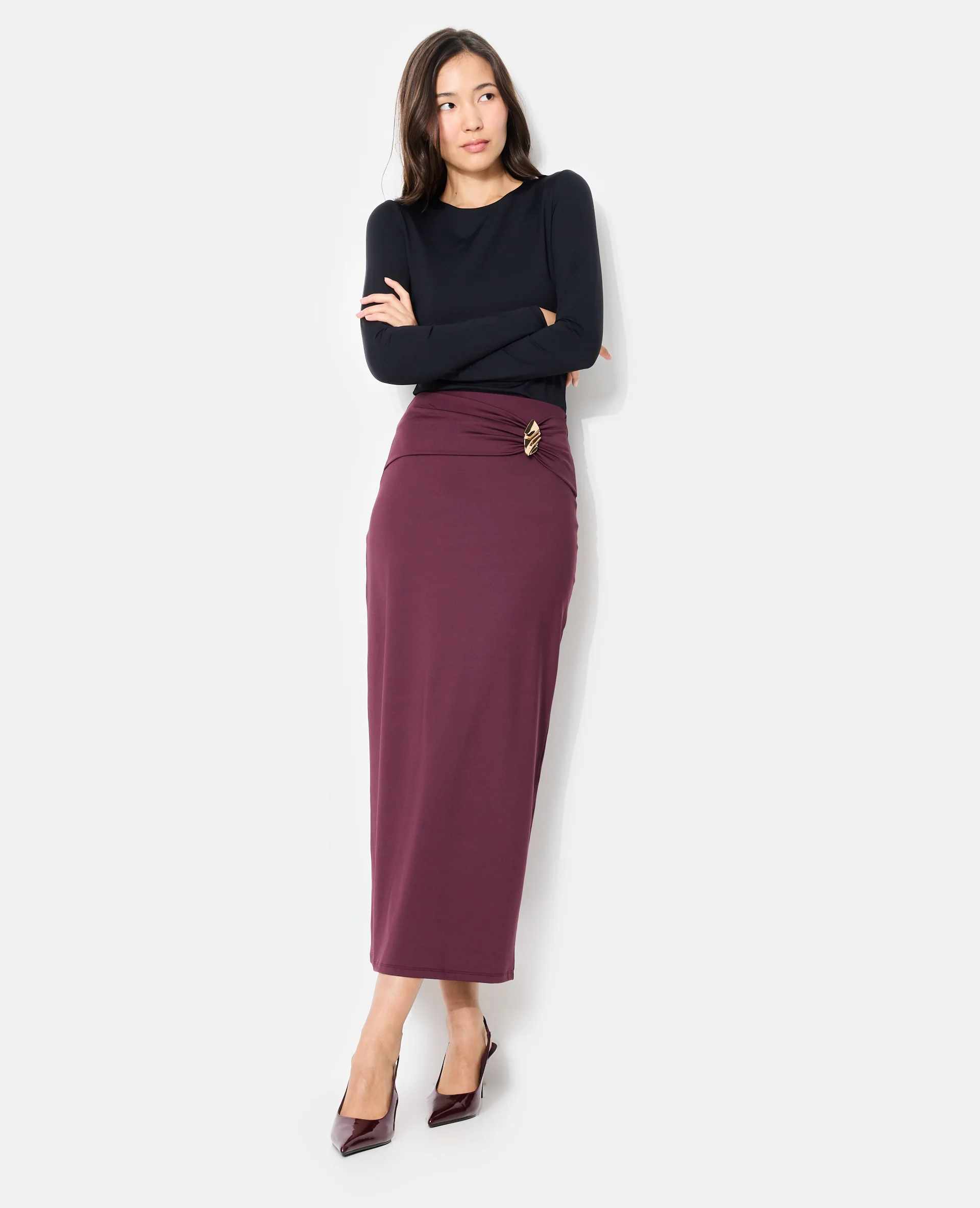 Jupe longue en maille avec ceinture fantaisie