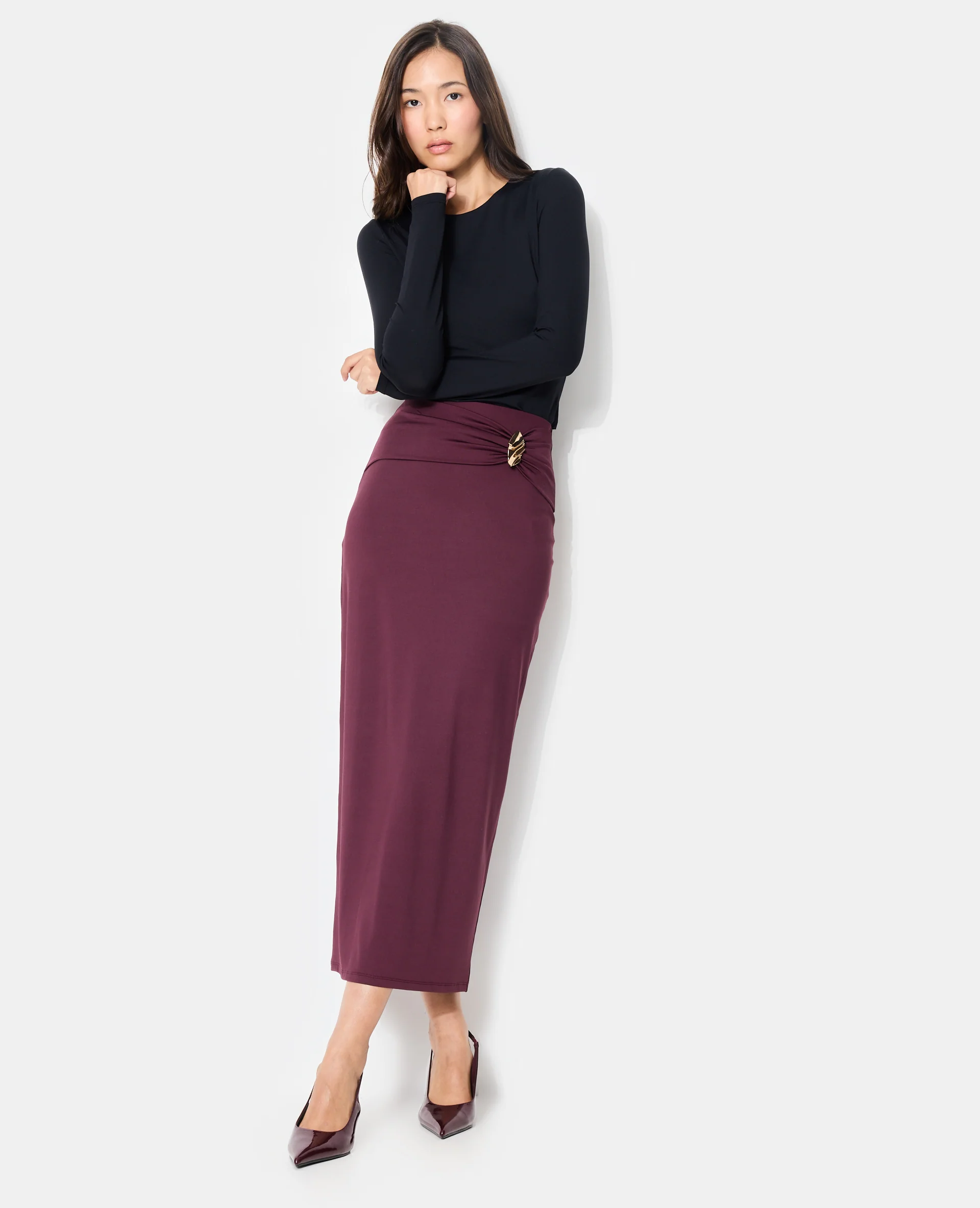 Jupe longue en maille avec ceinture fantaisie - Image 3