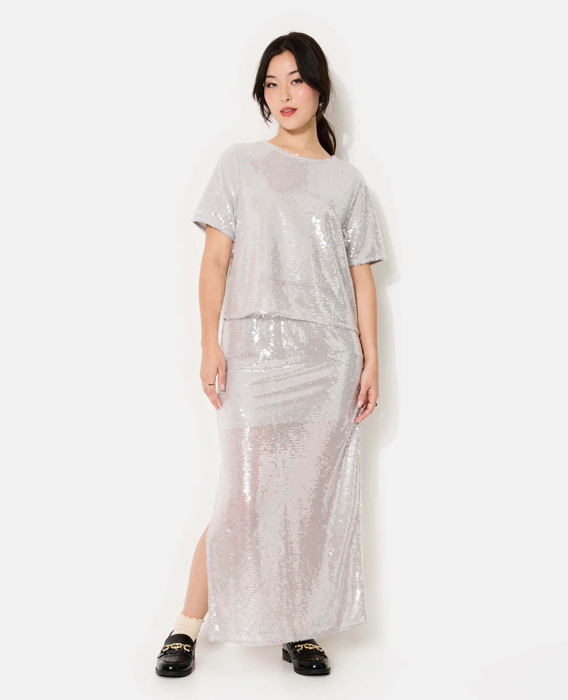 Jupe longue et droite avec sequins - Image 3