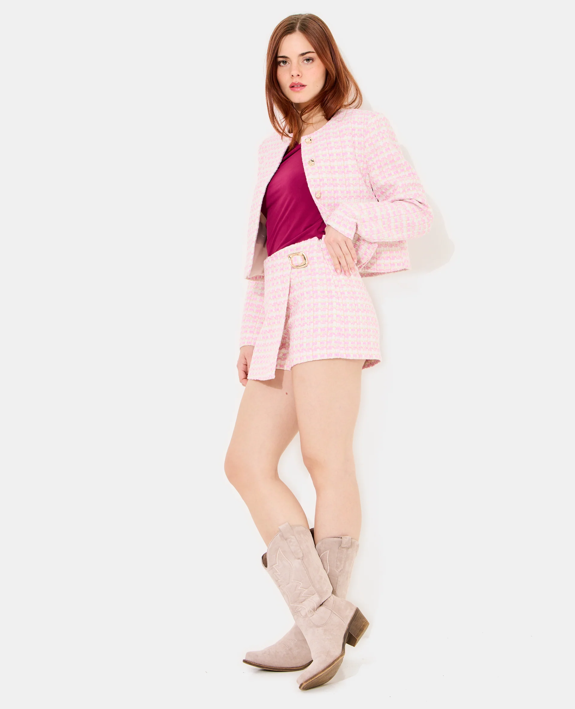 Jupe-short en tweed avec boucle fantaisie - Image 3
