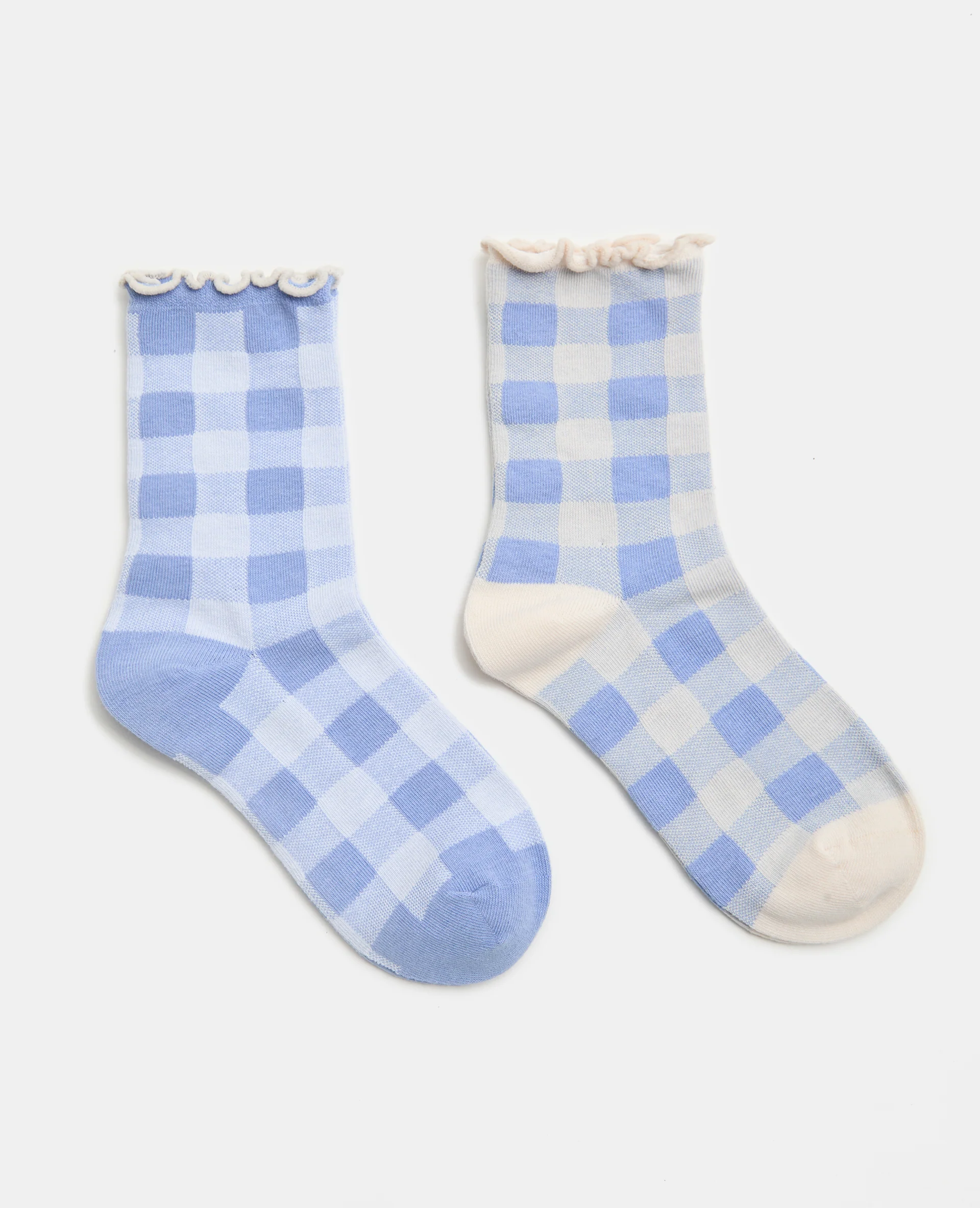 Lot de 2 paires de chaussettes à carreaux bords ondulés