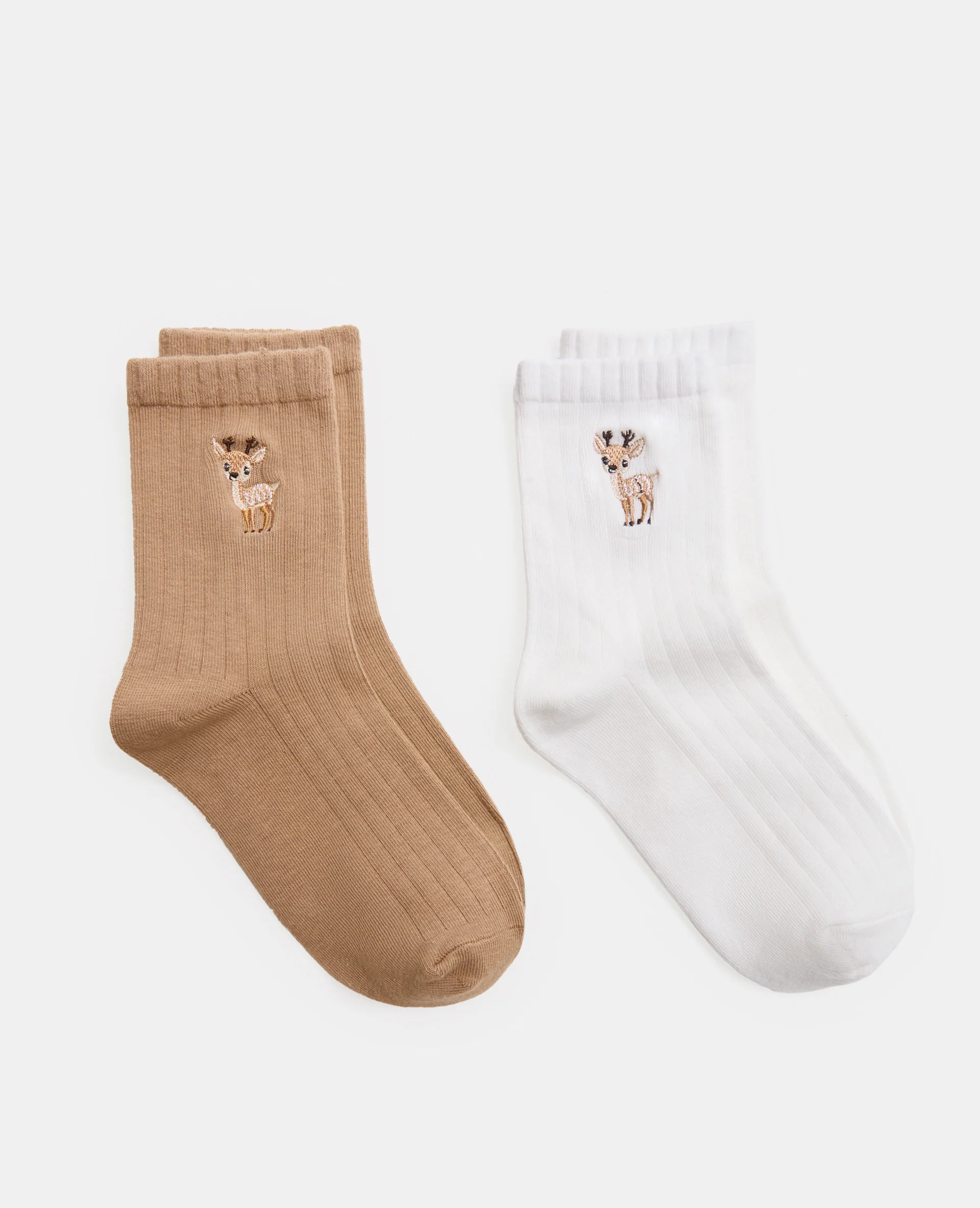Lot de 2 paires de chaussettes avec faons brodés