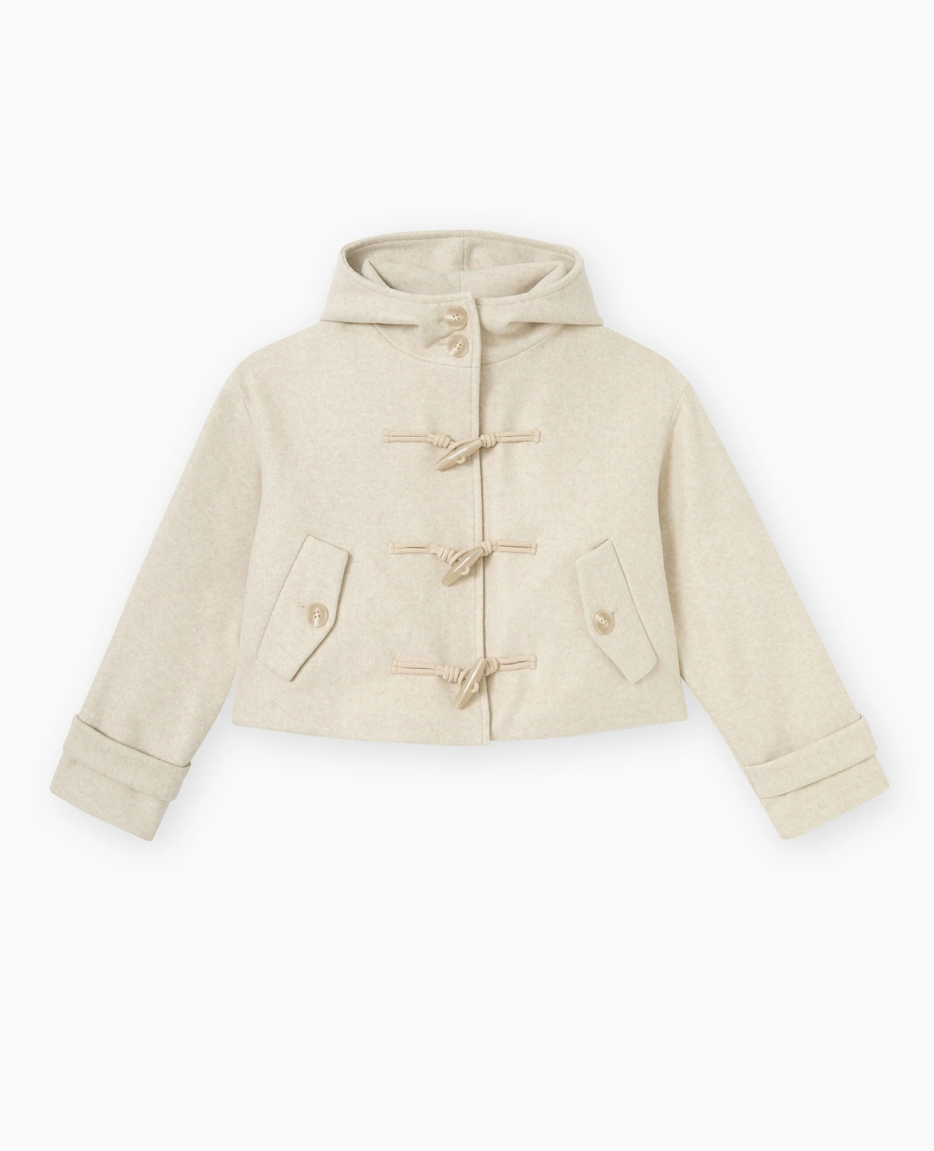Manteau court effet drap de laine avec capuche - Image 4