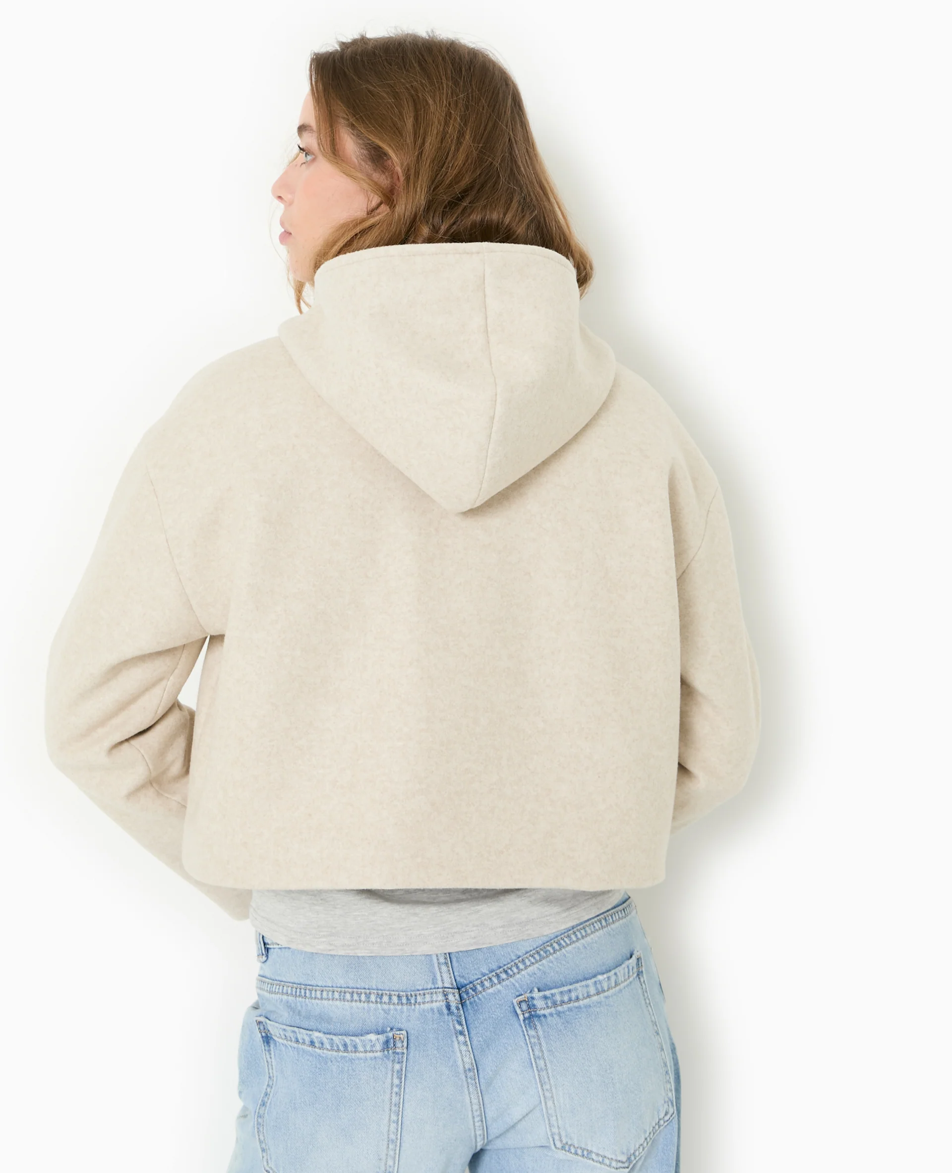 Manteau court effet drap de laine avec capuche - Image 6