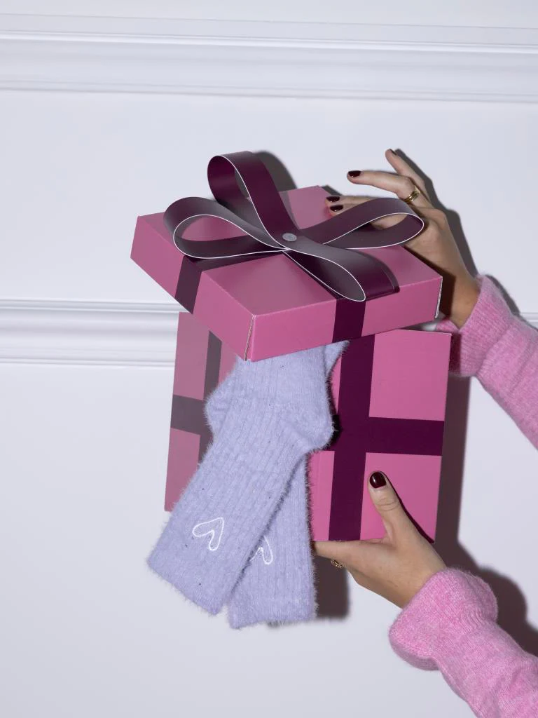 Paire de chaussettes en maille fluffy avec coeur