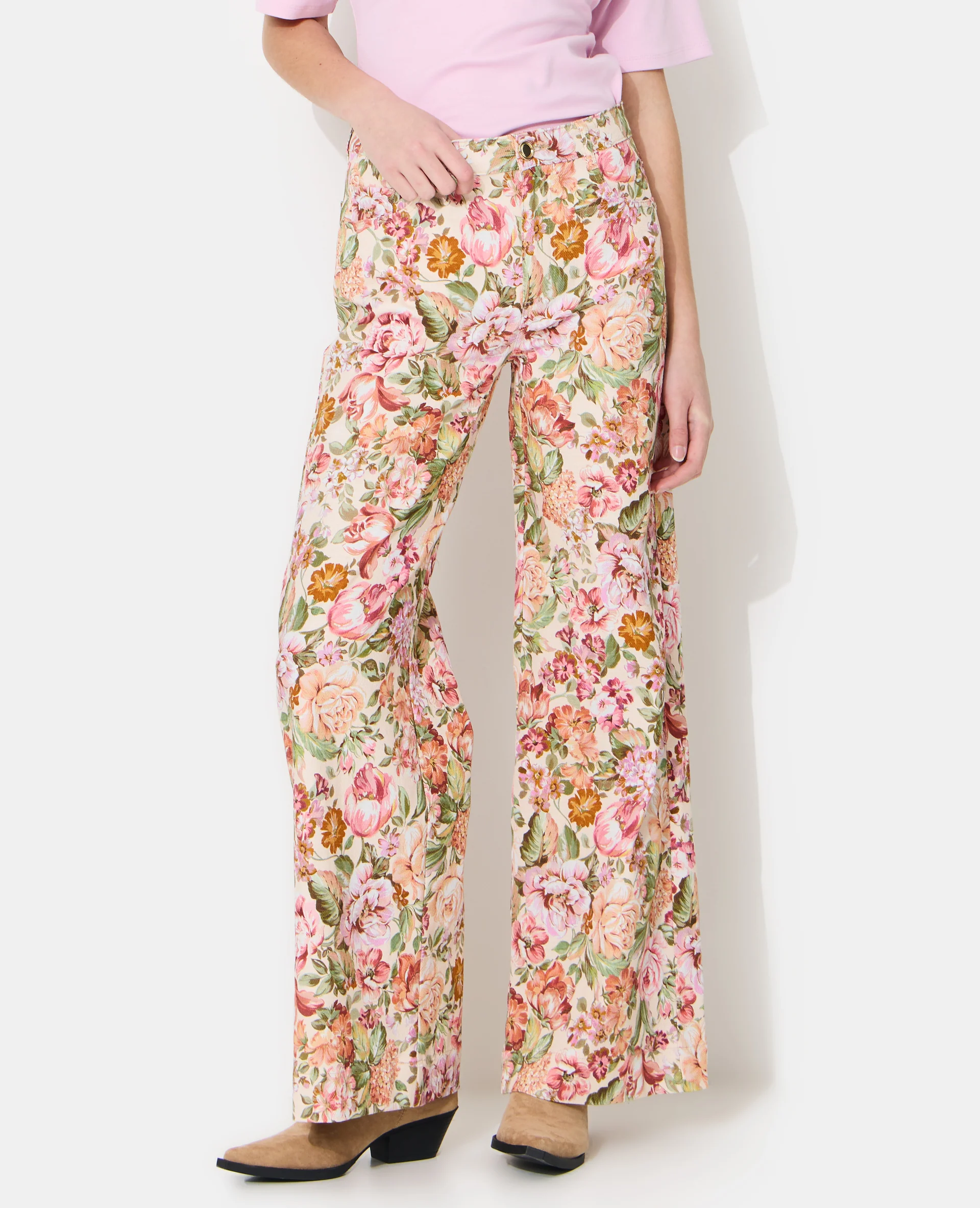 Pantalon droit motif fleurs façon tapisserie - Image 5