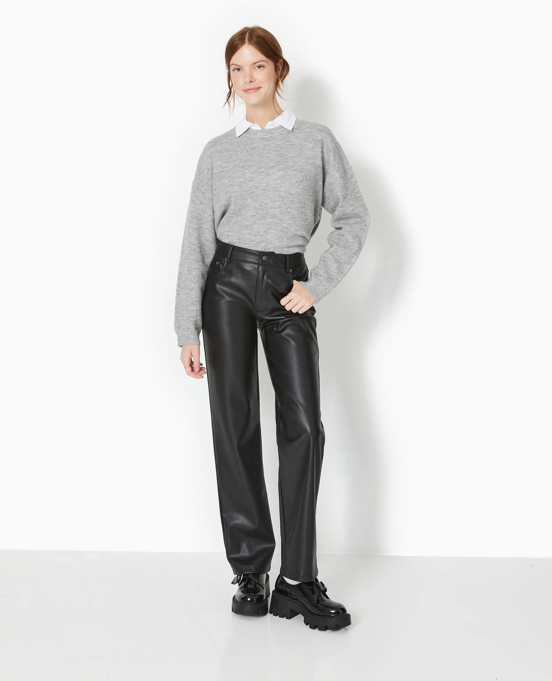 Pantalon droit taille haute en simili cuir - Image 5