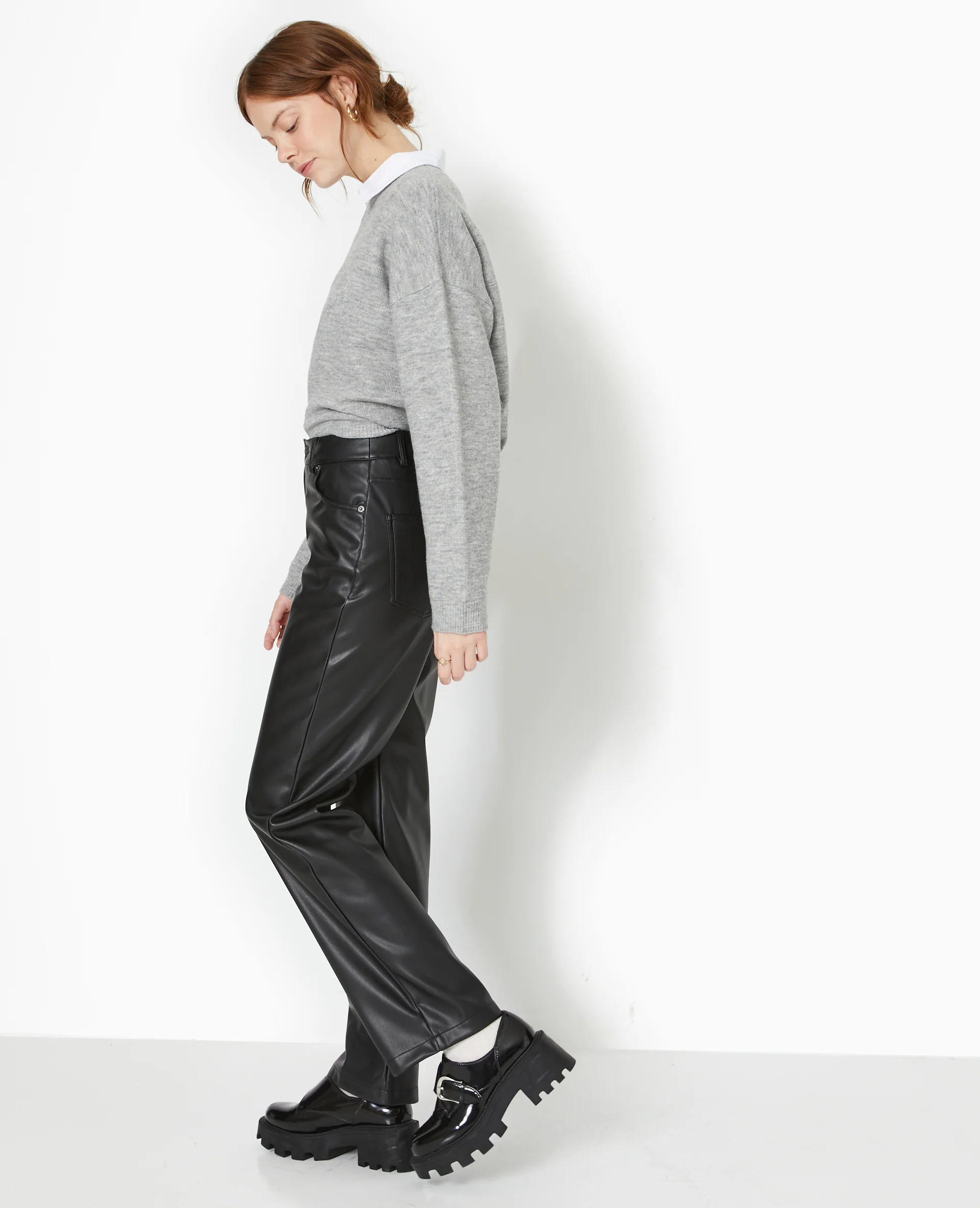 Pantalon droit taille haute en simili cuir - Image 7