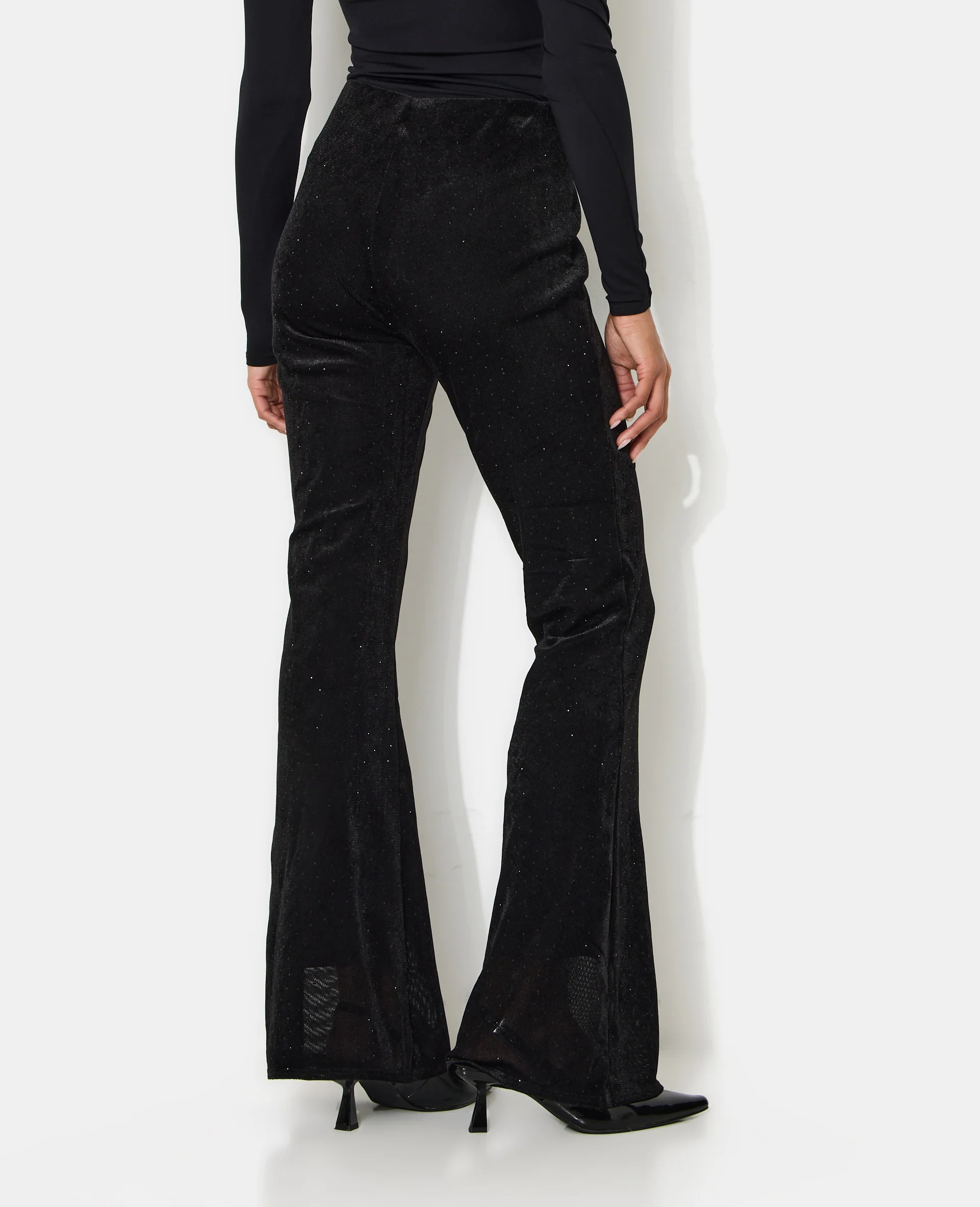 Pantalon flare en résille et velours avec strass - Image 2