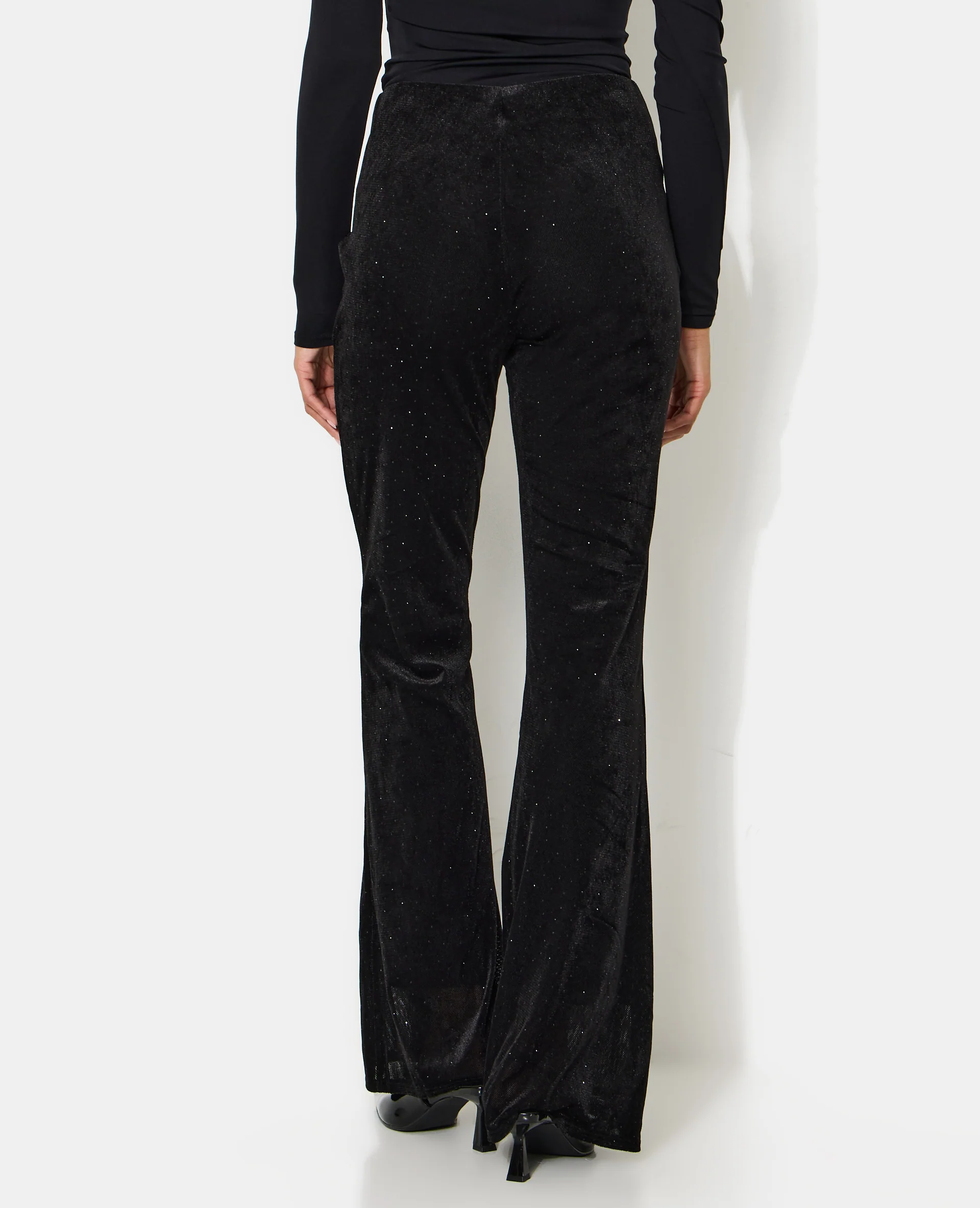 Pantalon flare en résille et velours avec strass - Image 6