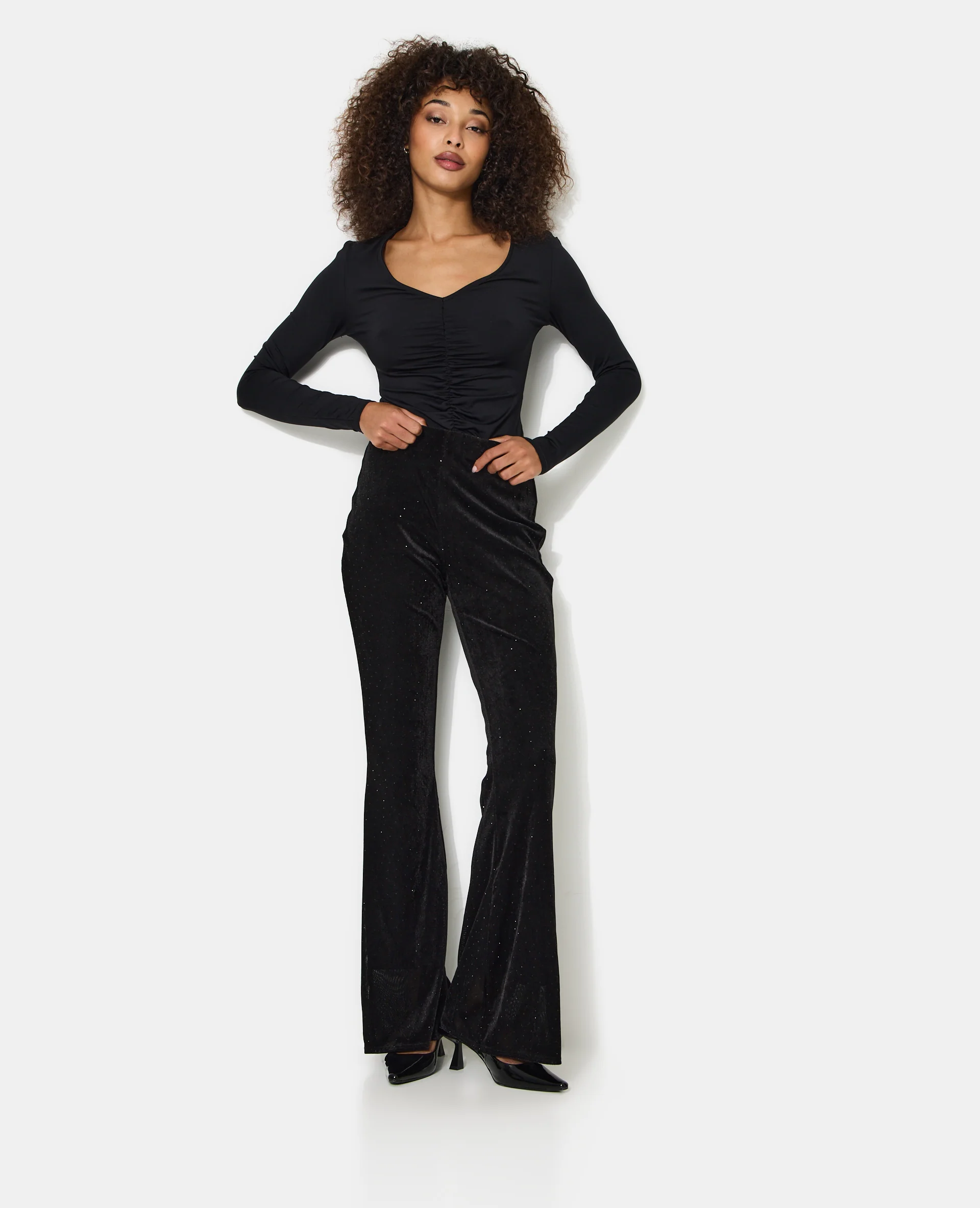 Pantalon flare en résille et velours avec strass - Image 7