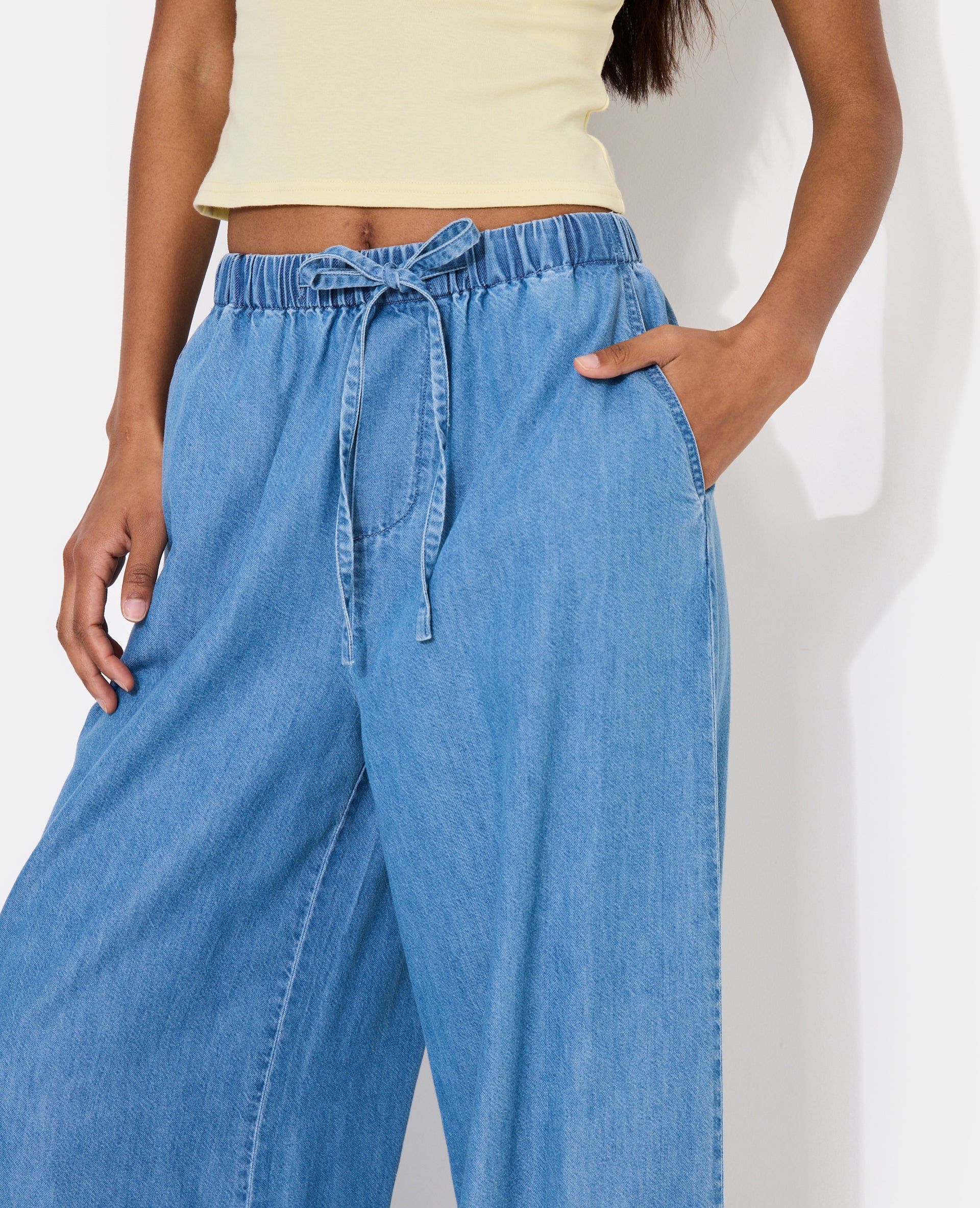 Pantalon large ceinture élastiquée effet jean - Image 3