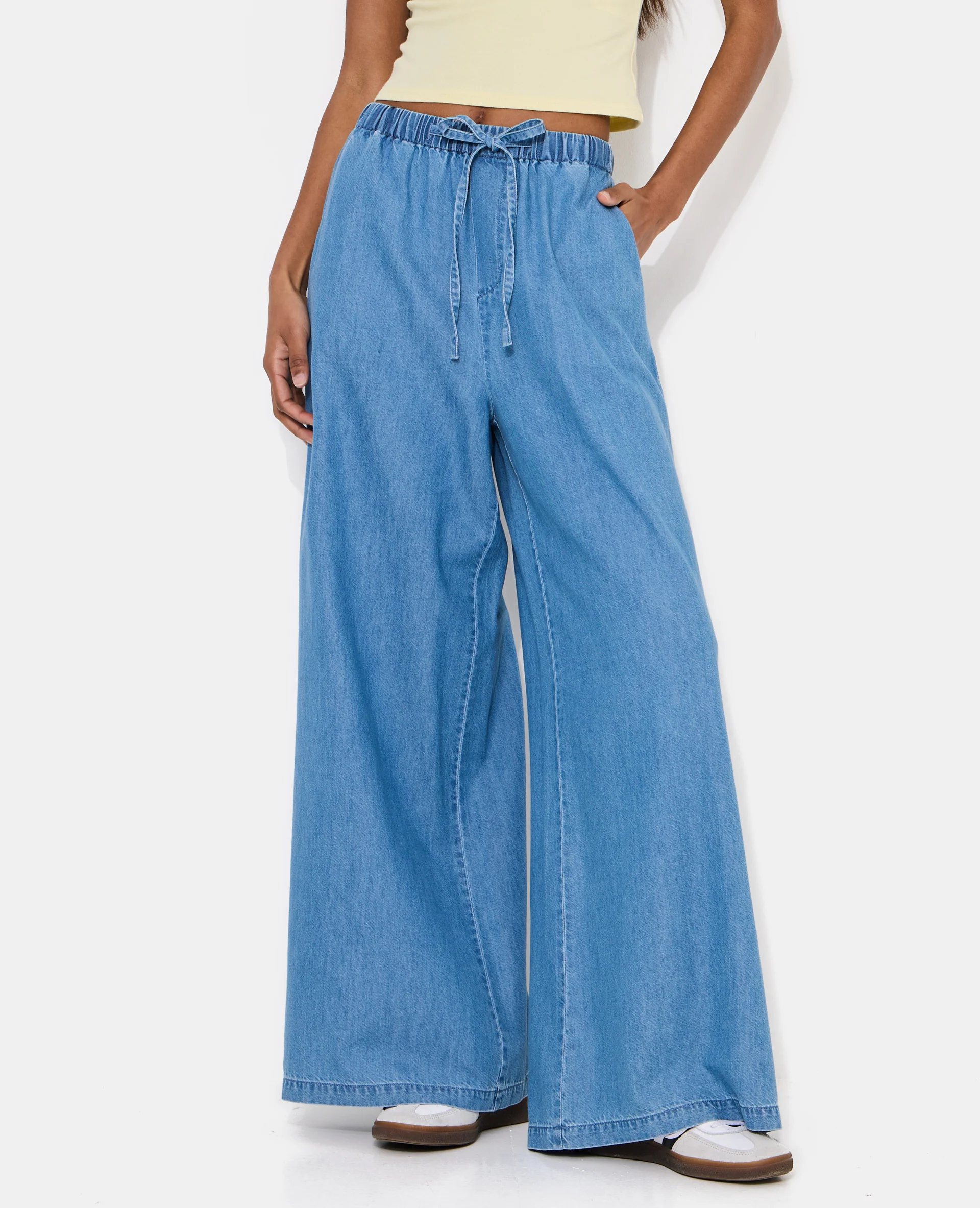 Pantalon large ceinture élastiquée effet jean - Image 5