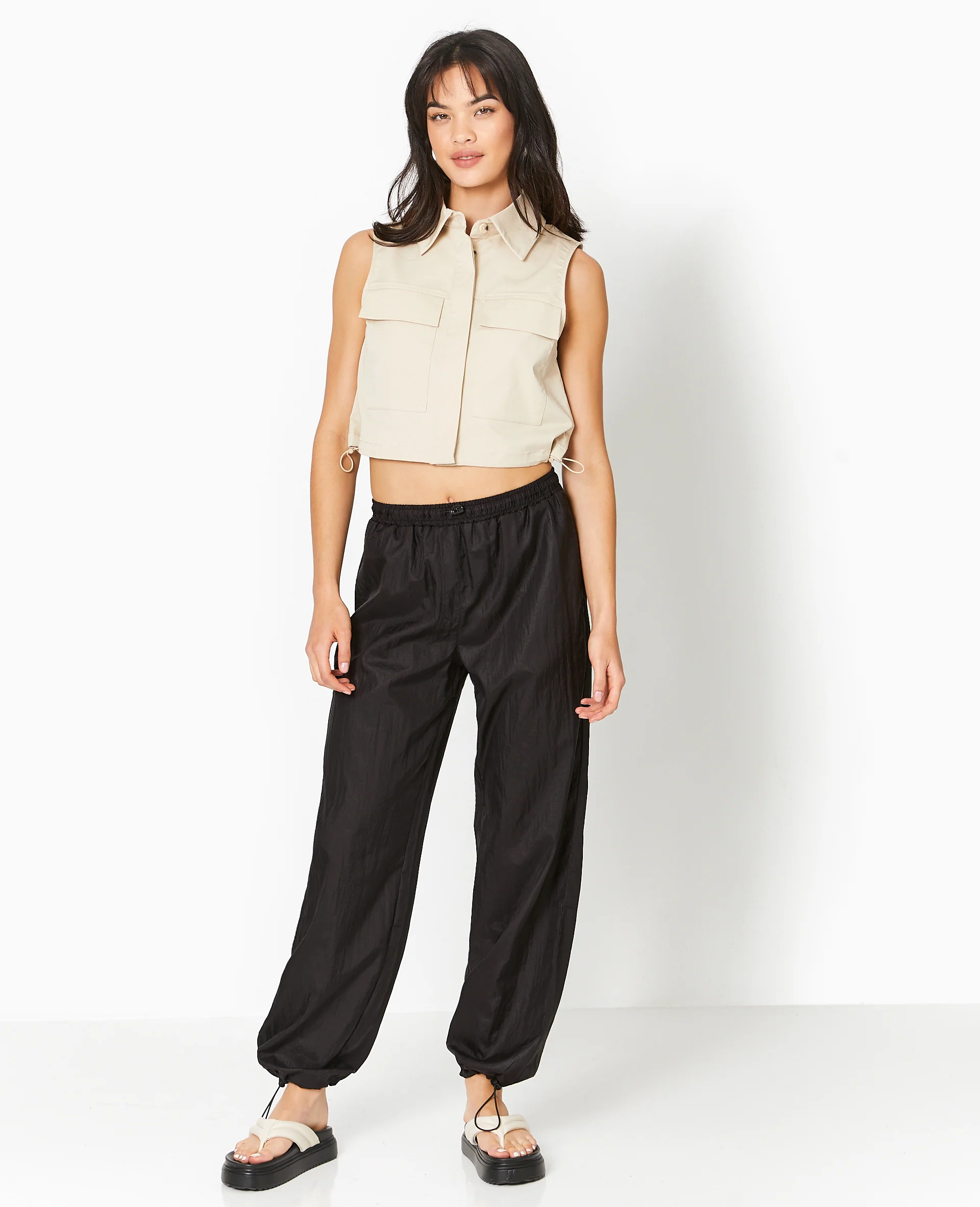 Pantalon parachute avec liens élastiqués