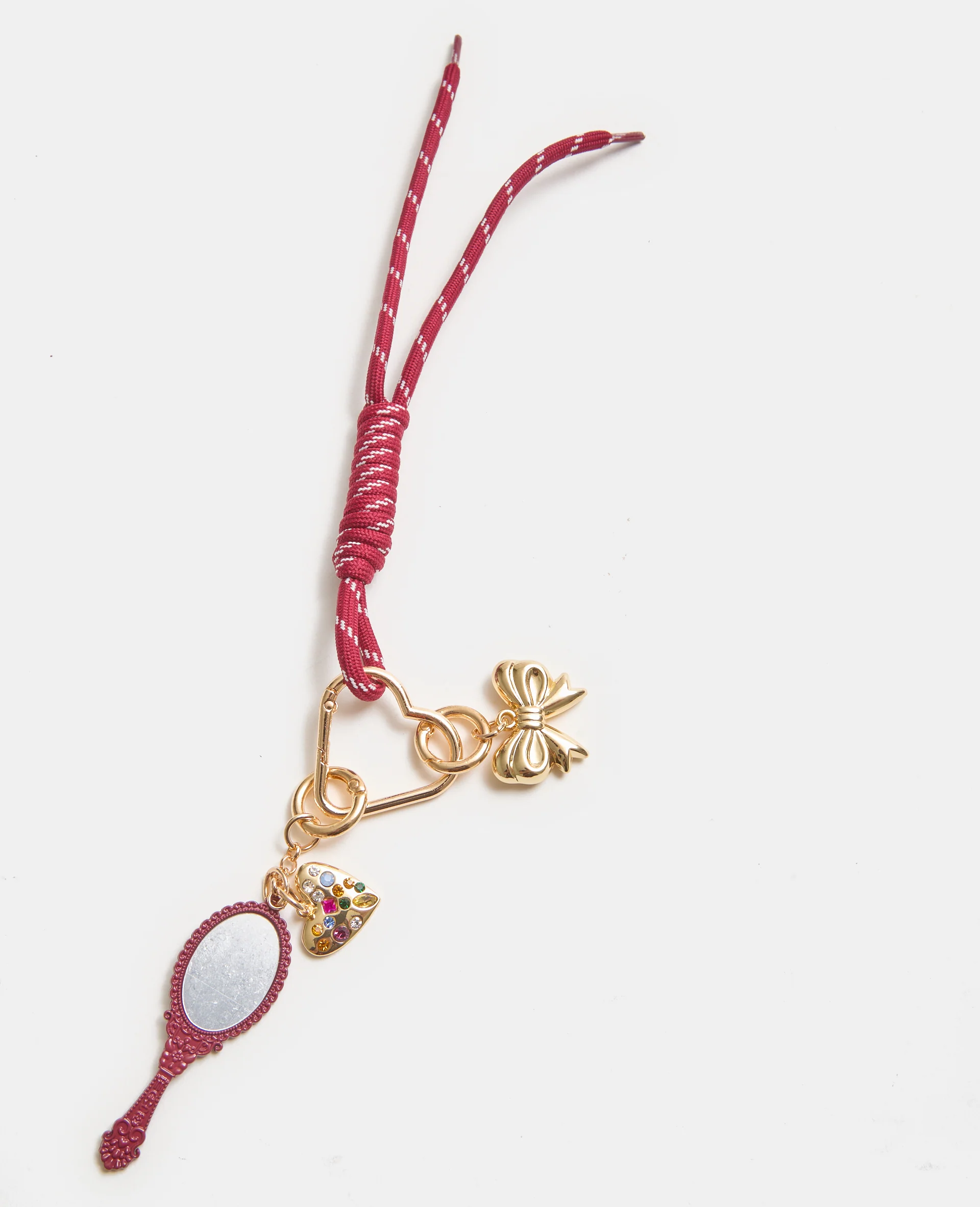 Porte-clé ou déco de sac avec mini-miroir, nœud…