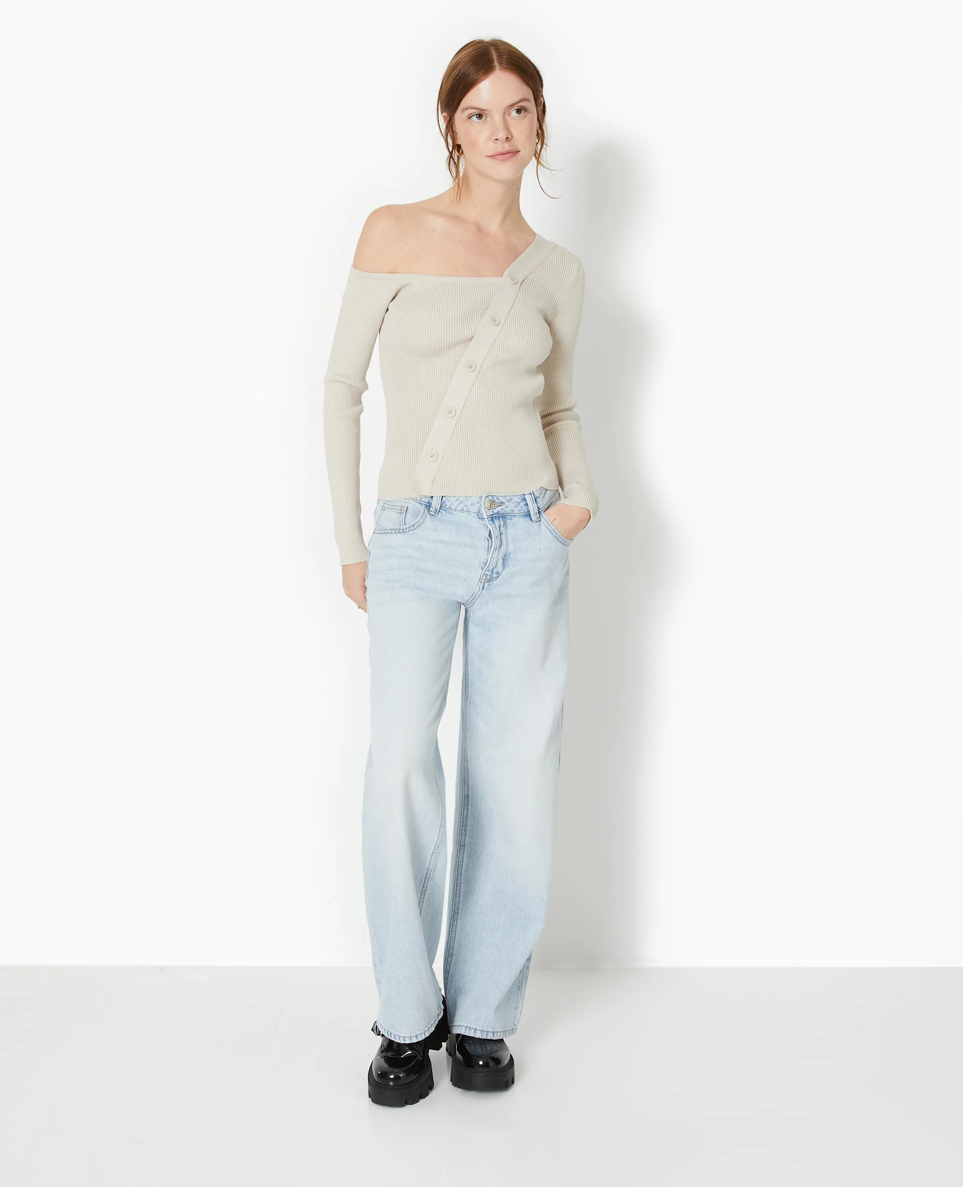 Pull asymétrique maille côtelée - Image 2