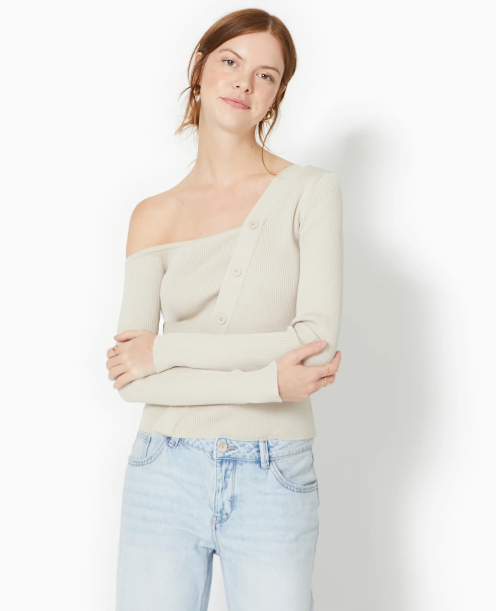 Pull asymétrique maille côtelée - Image 5