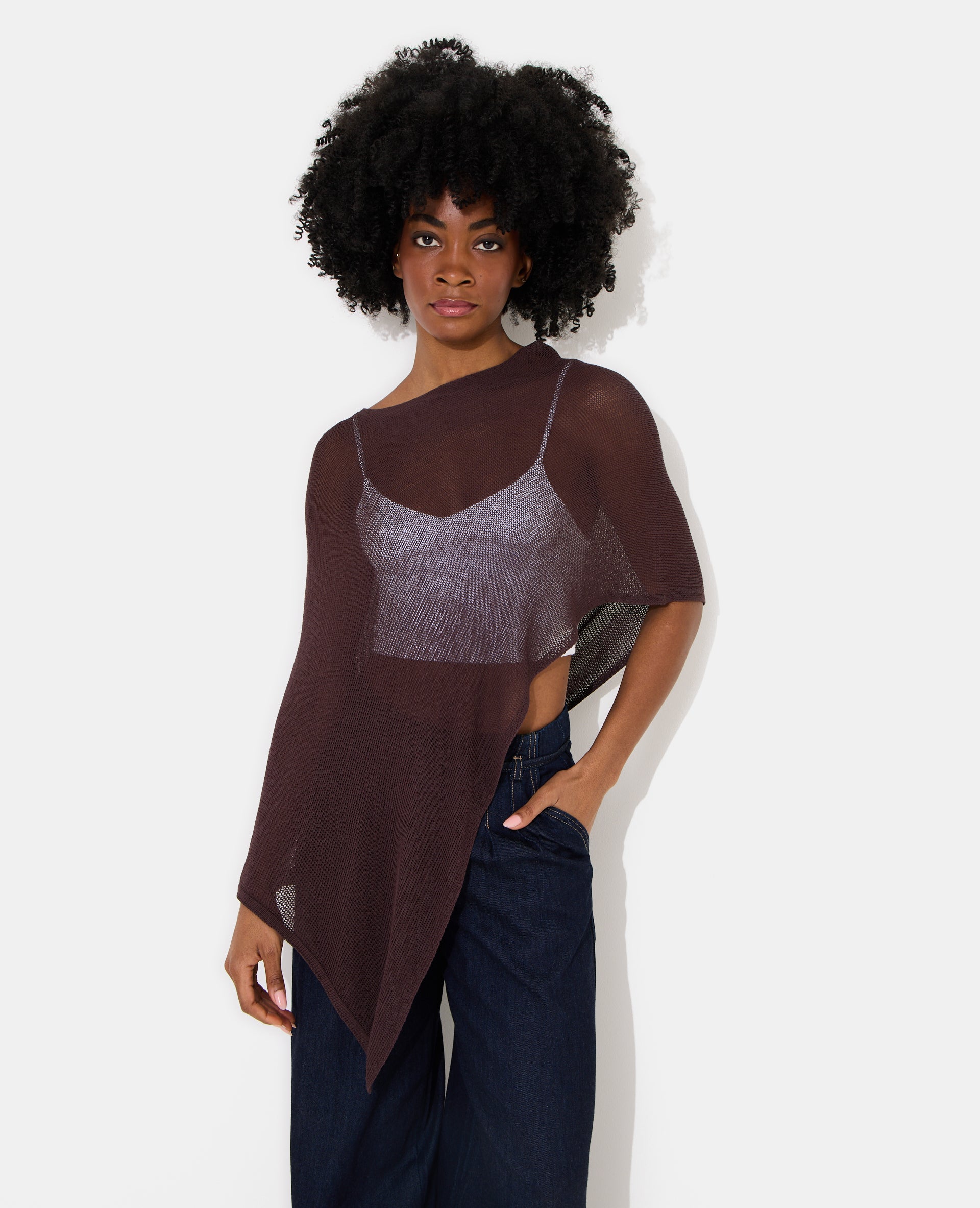 Pull châle asymétrique en maille ajourée - Image 7