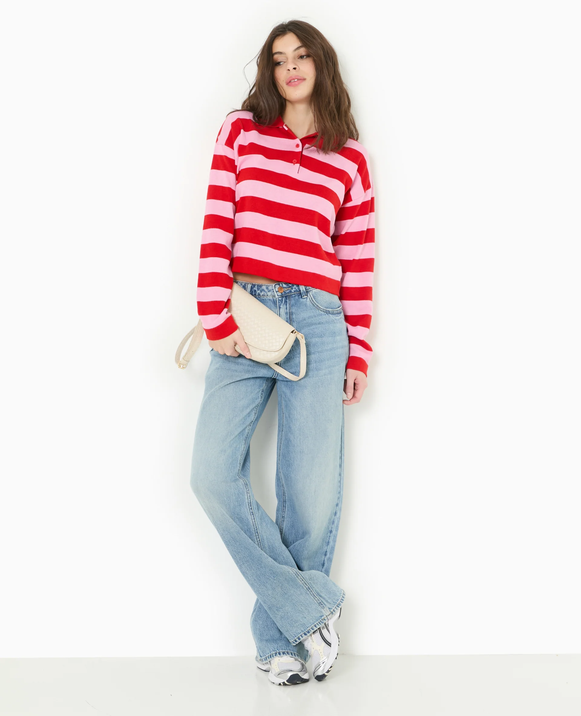 Pull col polo en maille rayée - Image 2