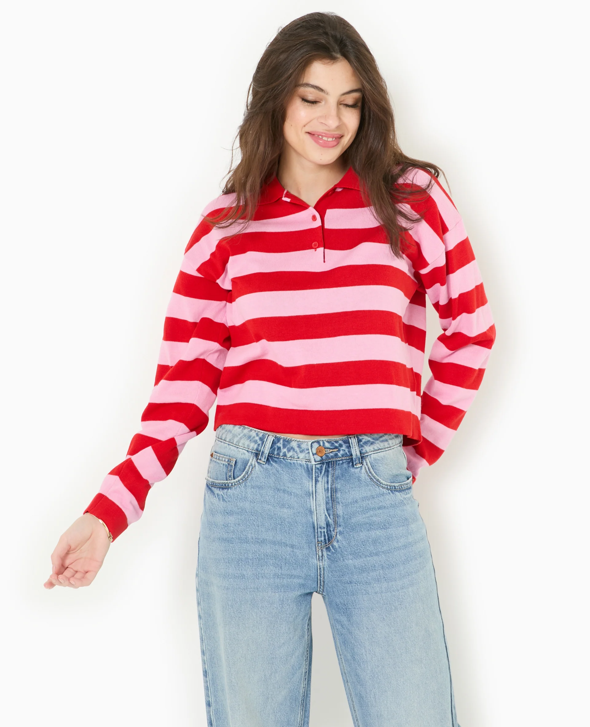Pull col polo en maille rayée - Image 5