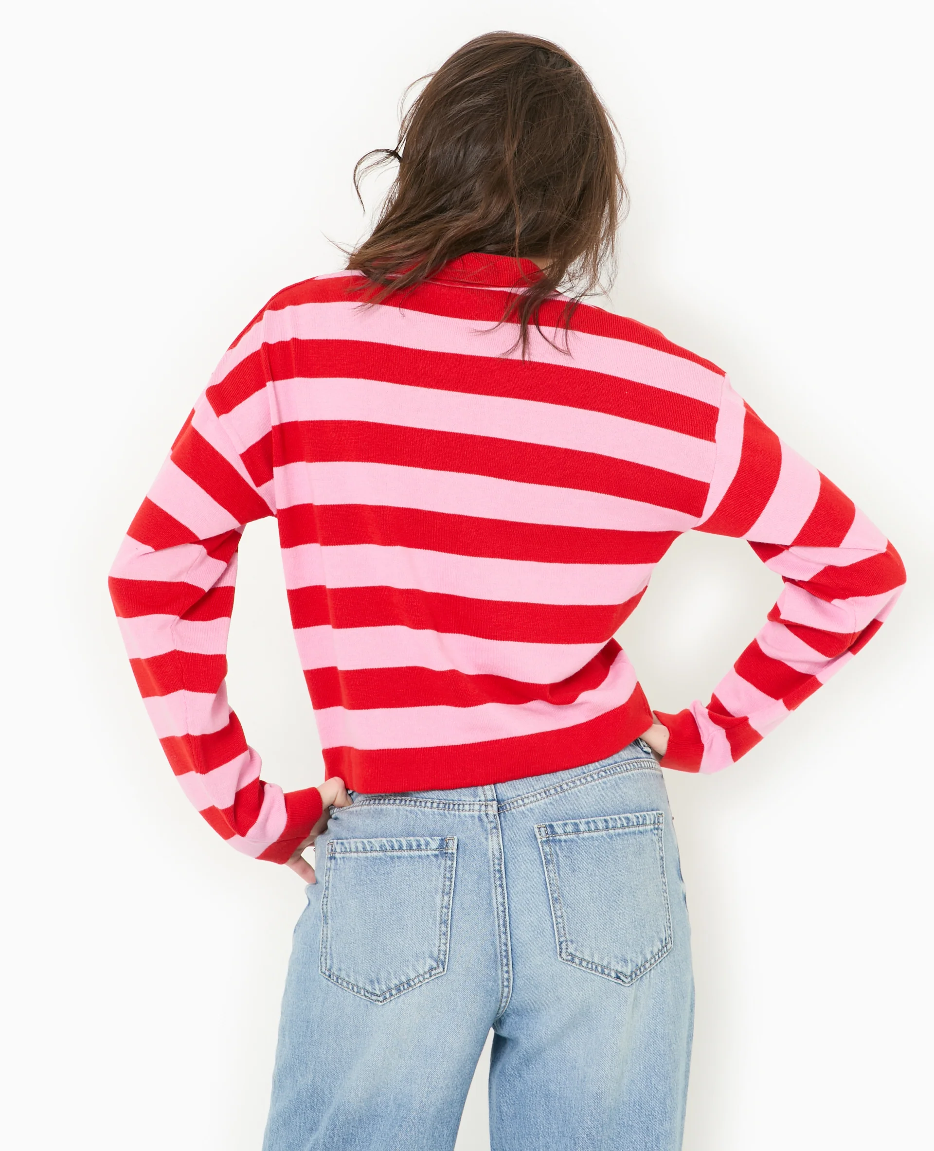Pull col polo en maille rayée - Image 6