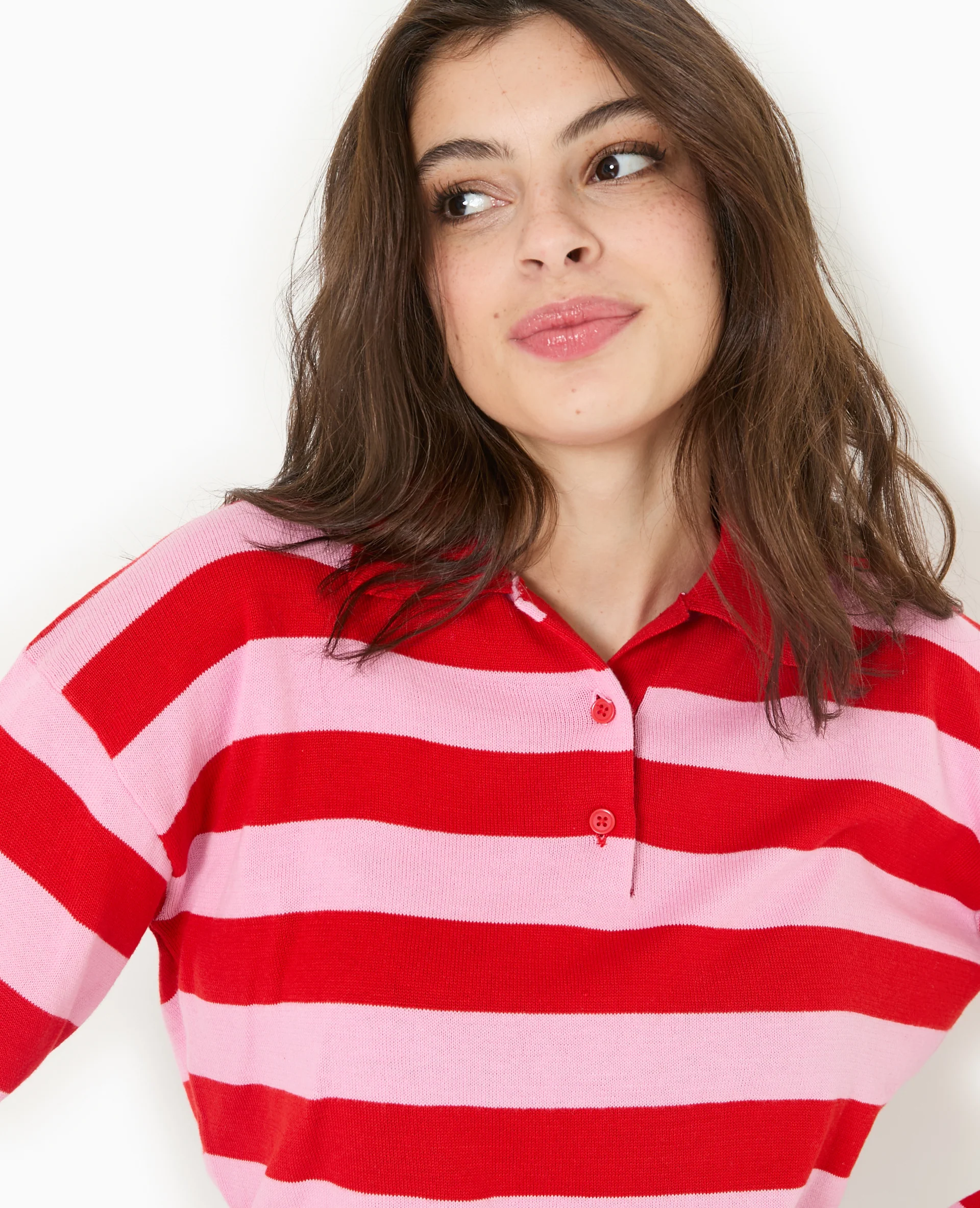 Pull col polo en maille rayée - Image 7