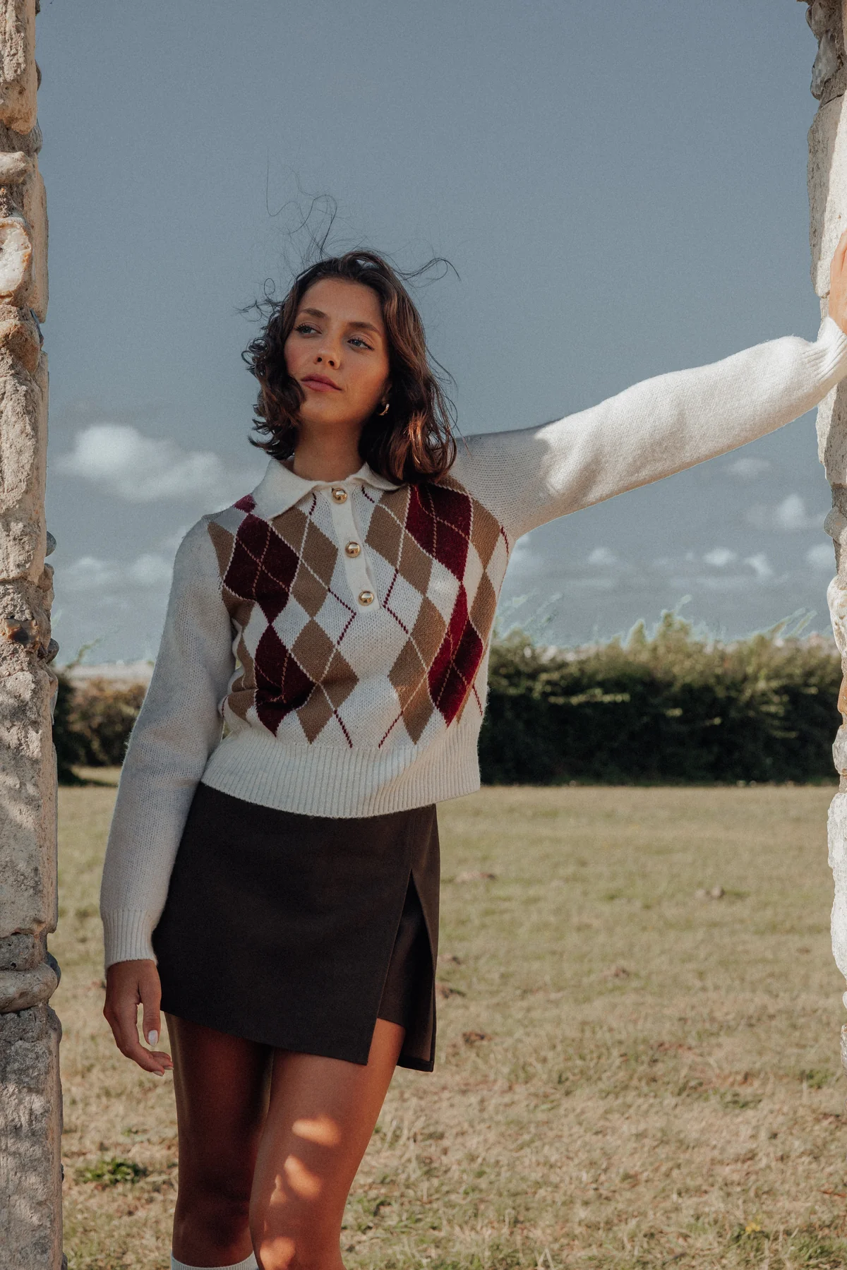 Pull col polo motif losanges