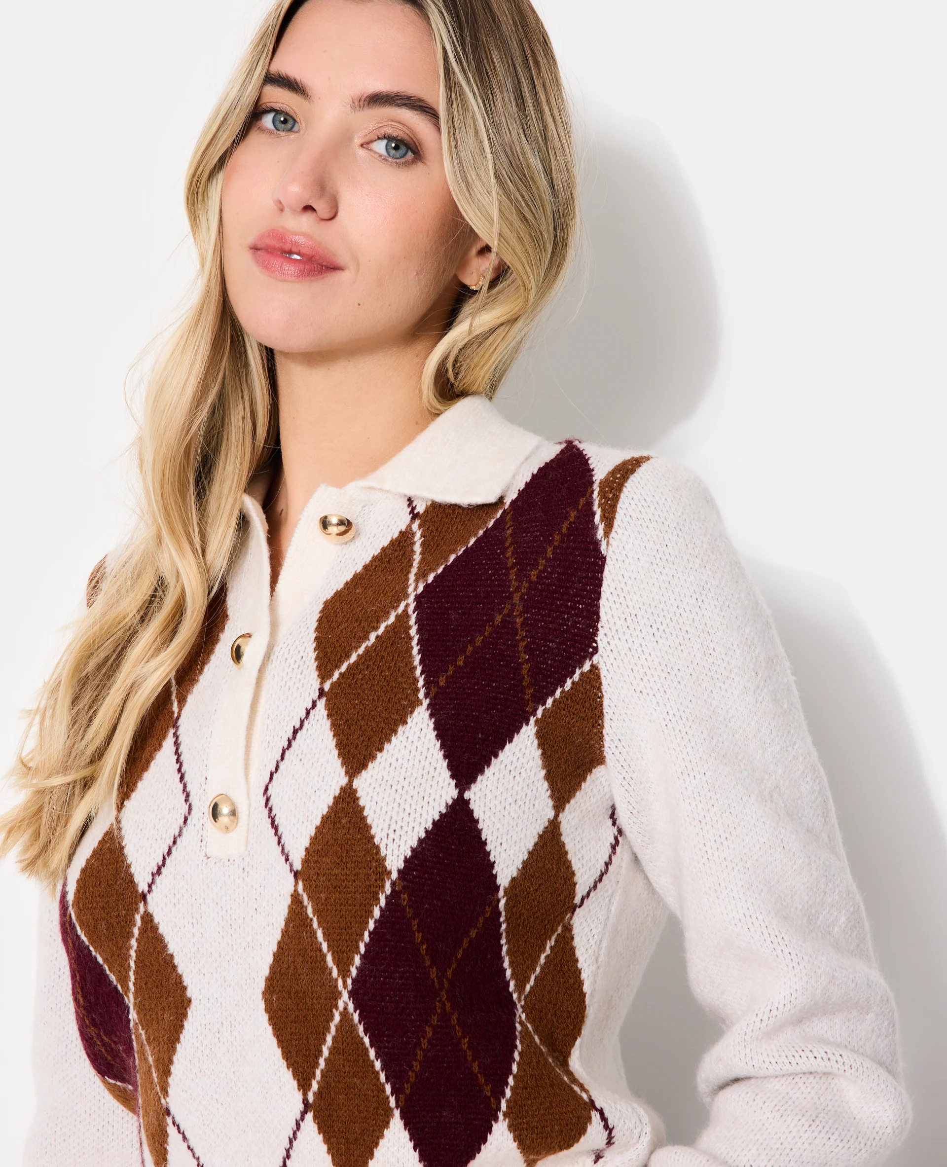 Pull col polo motif losanges - Image 2