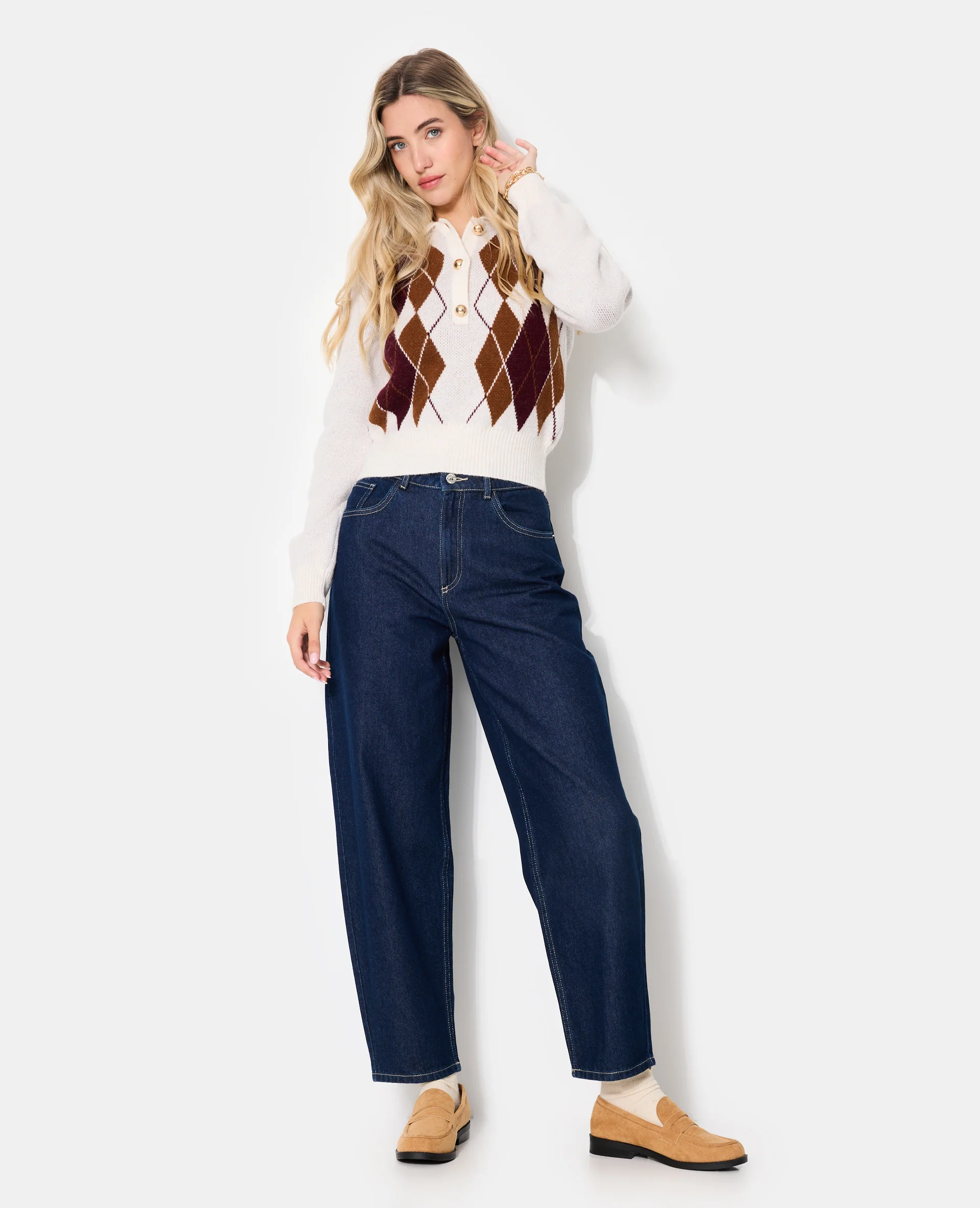 Pull col polo motif losanges - Image 3