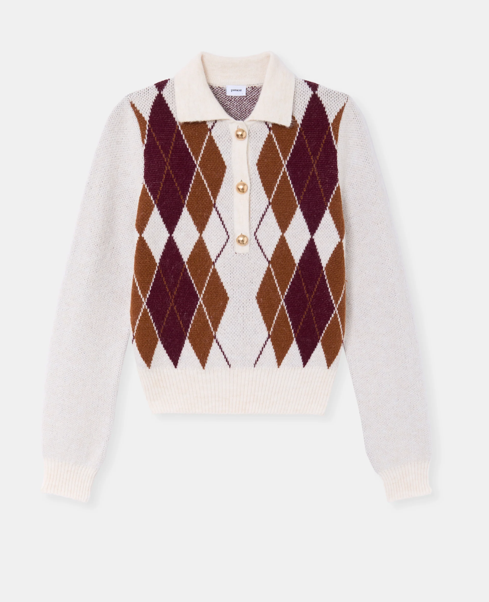 Pull col polo motif losanges - Image 4