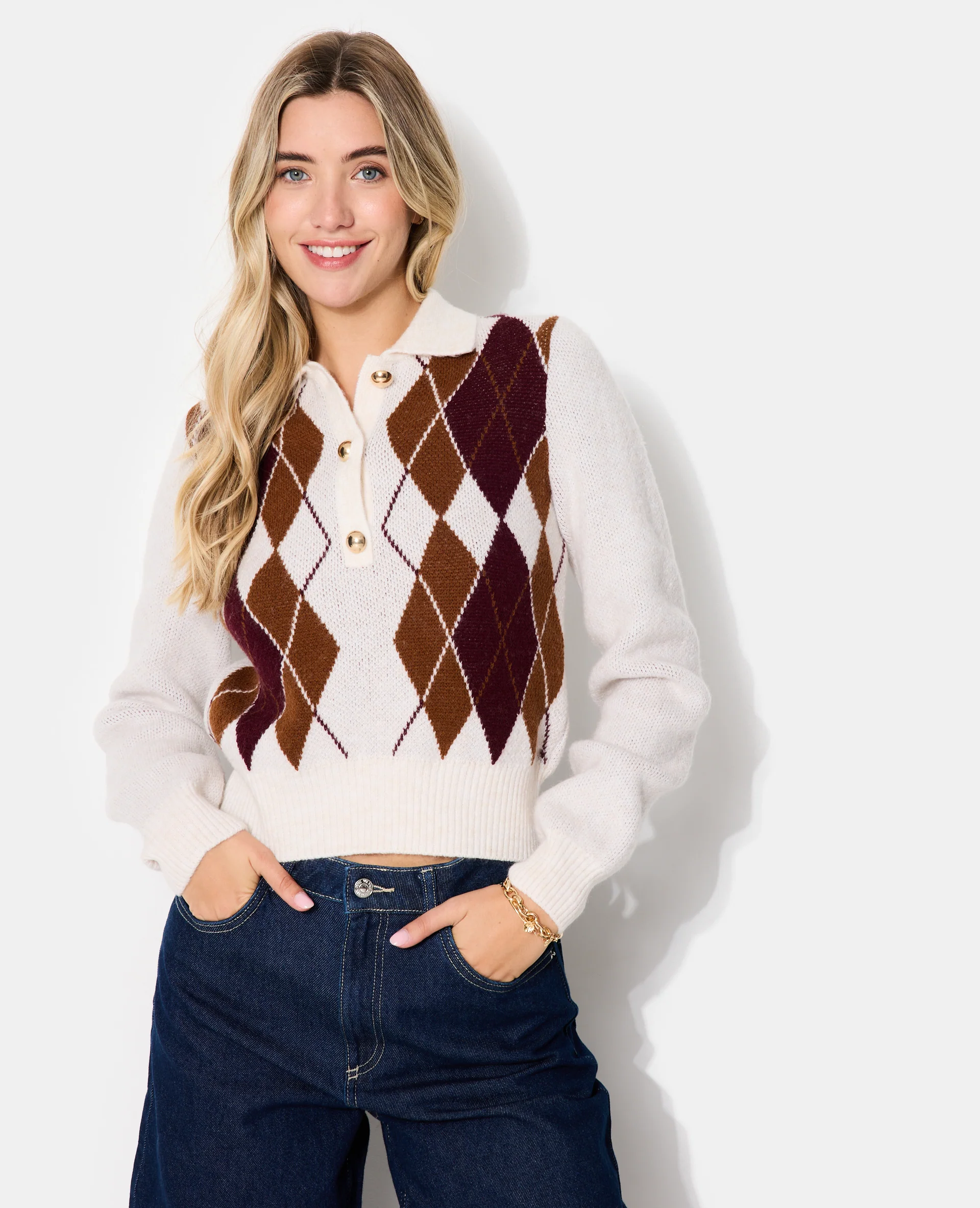 Pull col polo motif losanges - Image 5