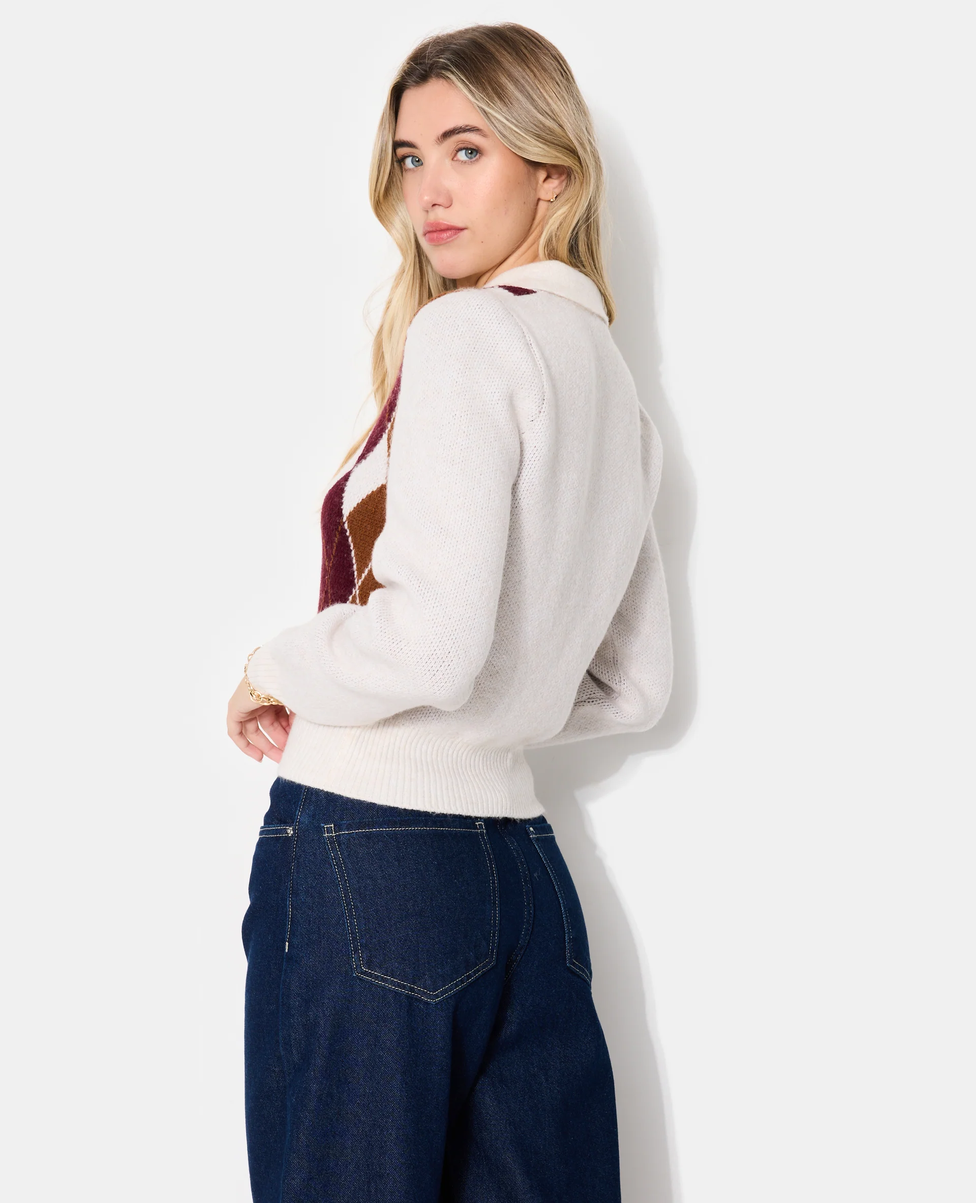Pull col polo motif losanges - Image 6